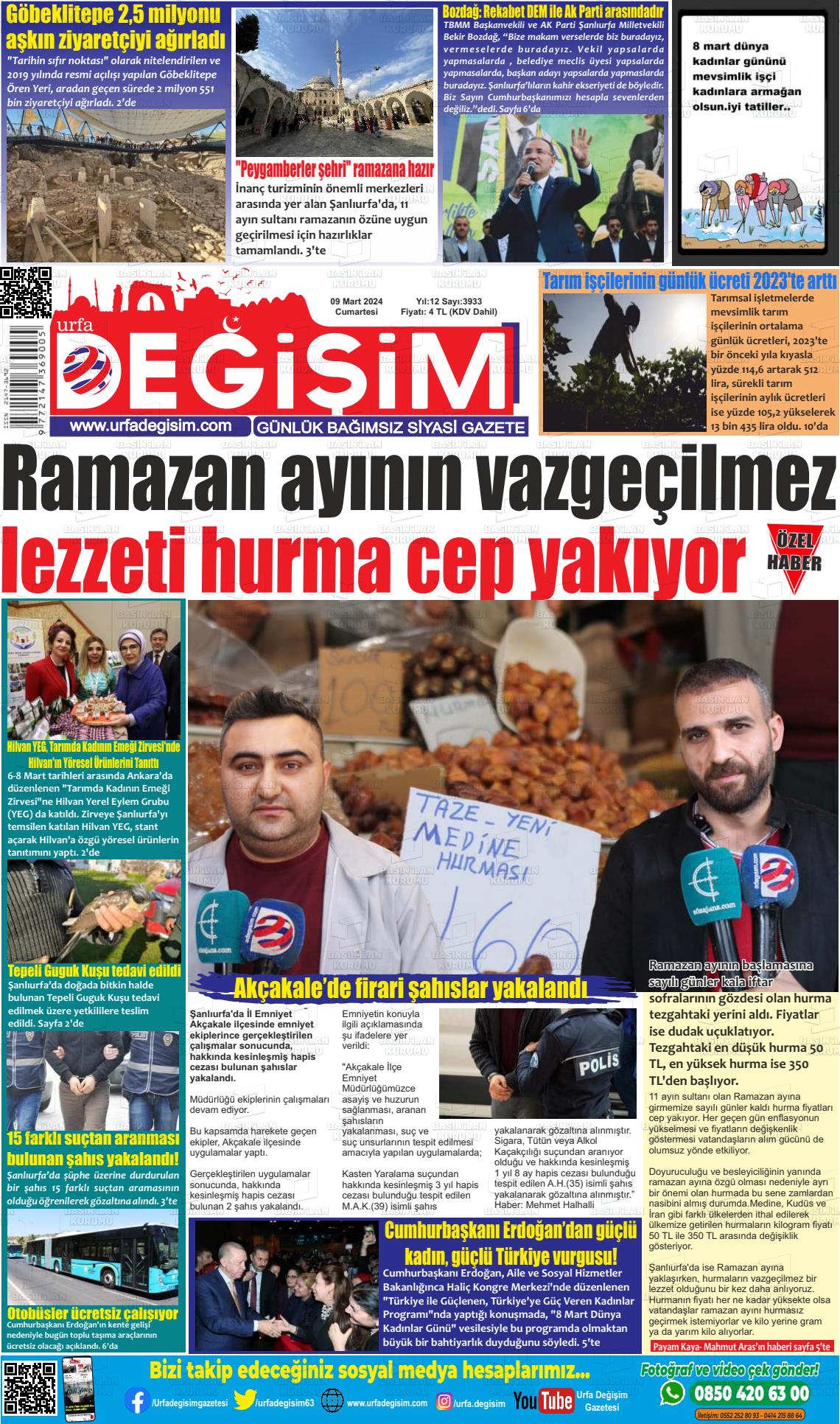 09 Mart 2024 Urfa Değişim Gazete Manşeti