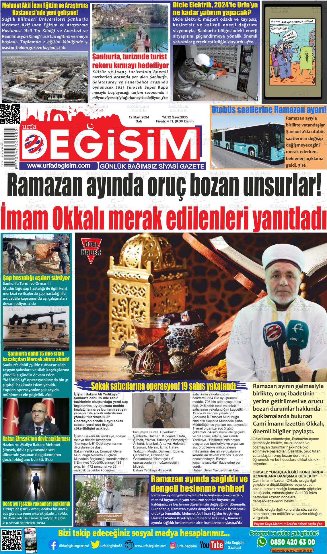 12 Mart 2024 Urfa Değişim Gazete Manşeti