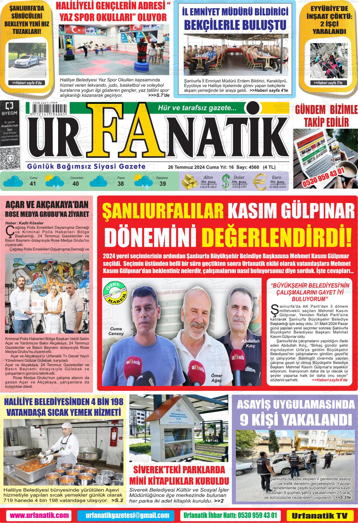 27 Temmuz 2024 Urfanatik Gazete Manşeti