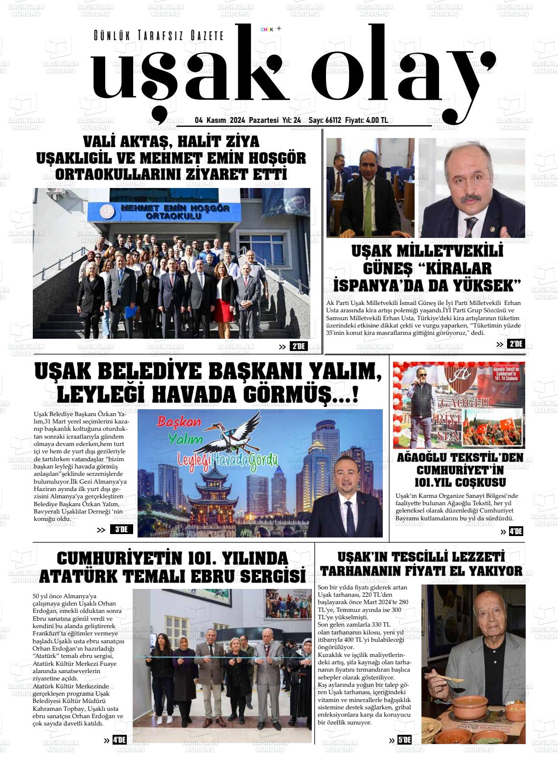 04 Kasım 2024 Uşak Olay Gazete Manşeti