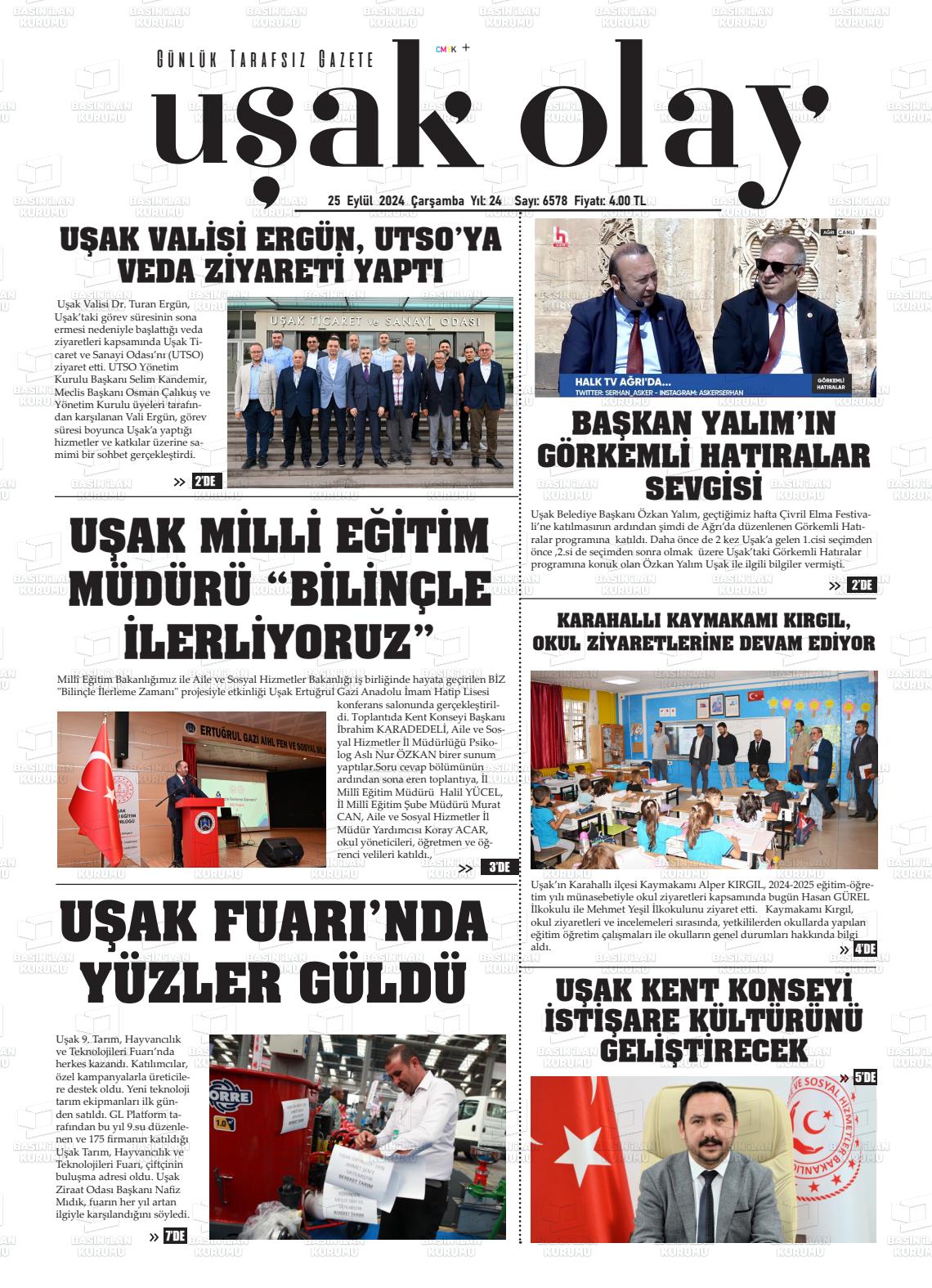 25 Eylül 2024 Uşak Olay Gazete Manşeti