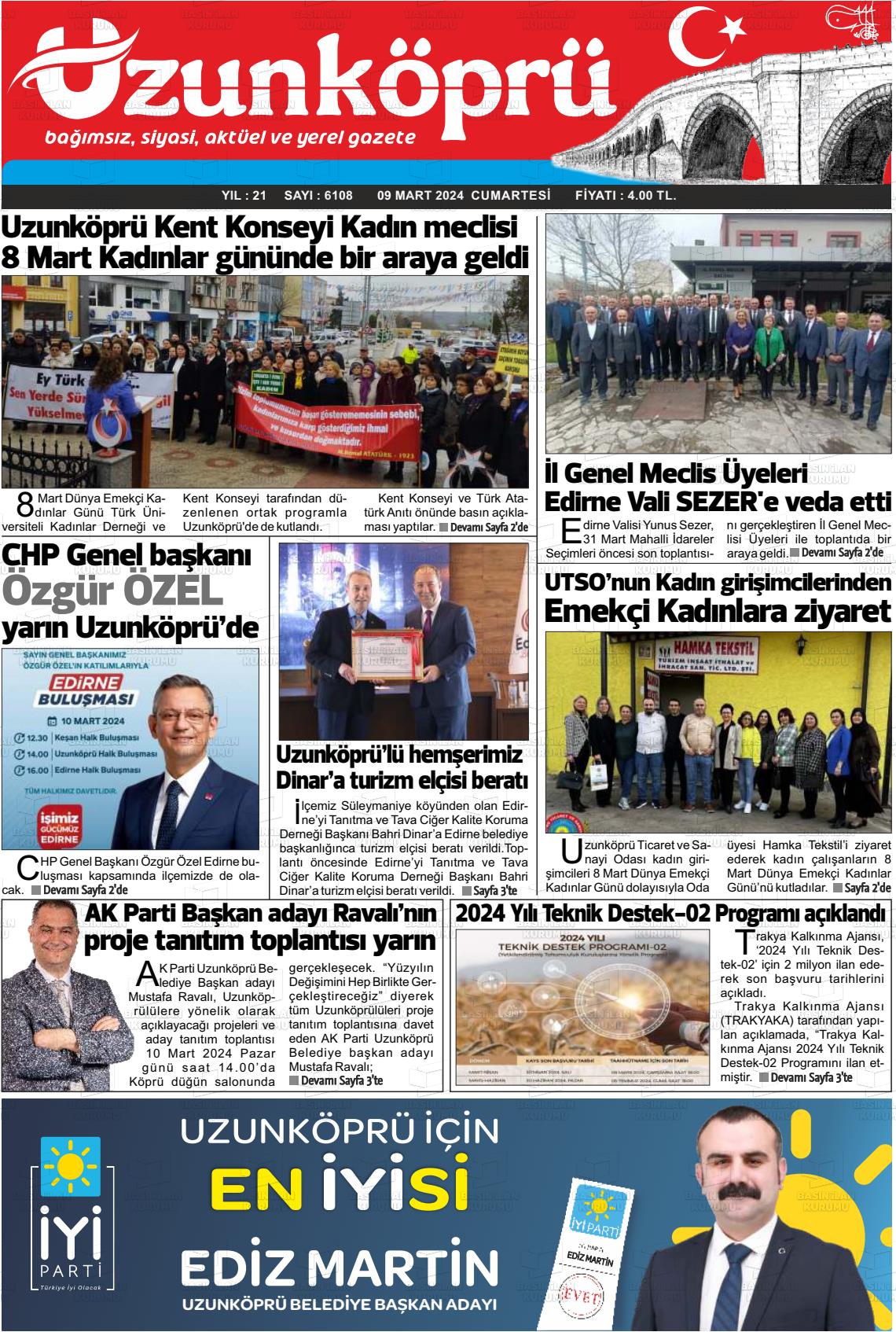 09 Mart 2024 Uzunköprü Gazete Manşeti