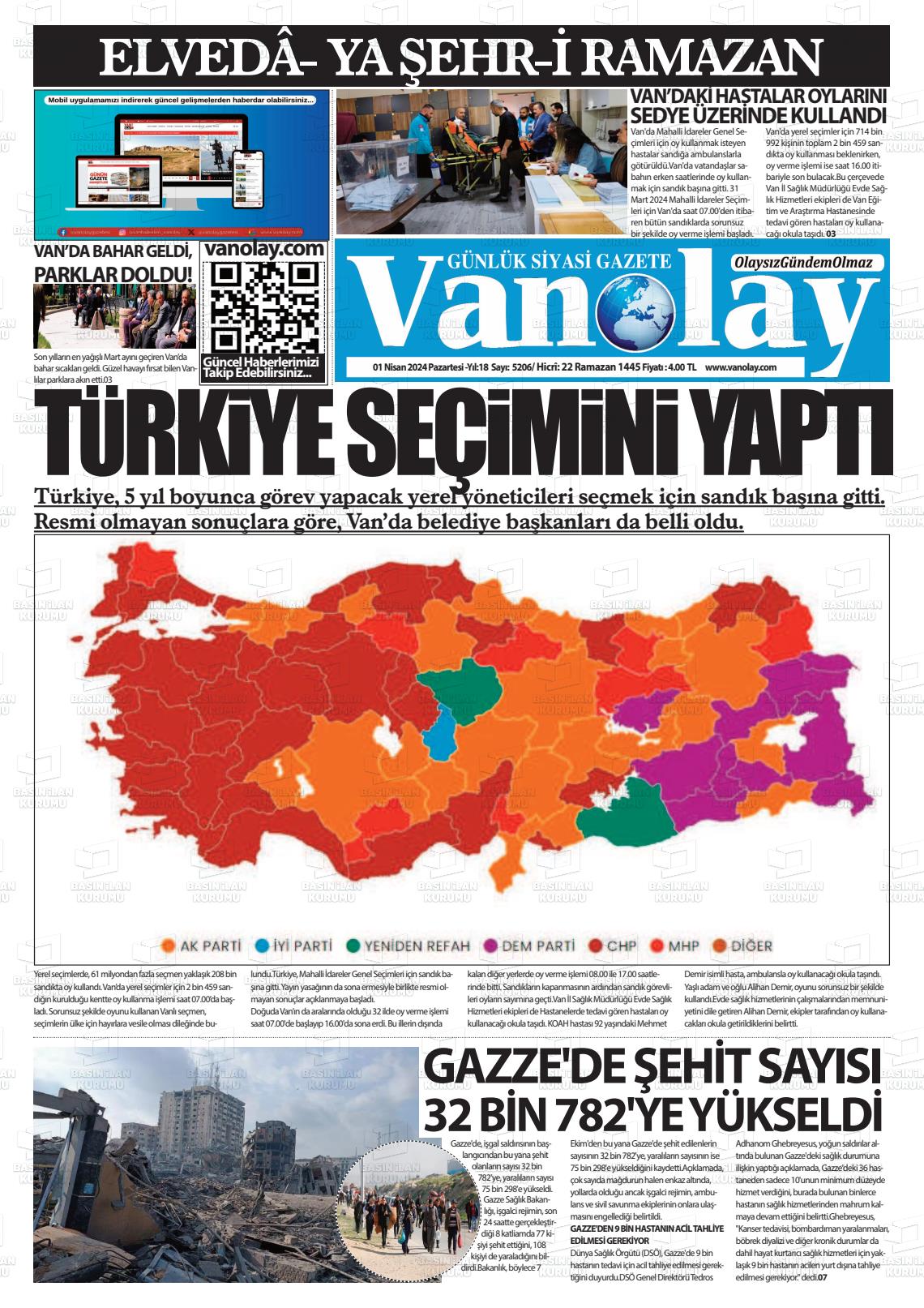 01 Nisan 2024 Van Olay Gazete Manşeti