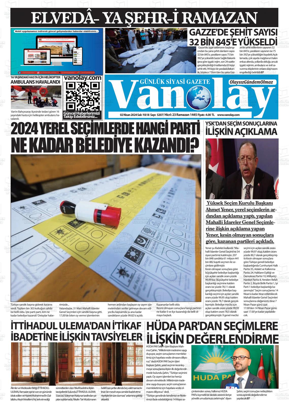 02 Nisan 2024 Van Olay Gazete Manşeti