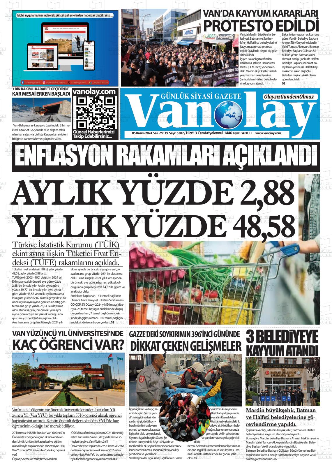 05 Kasım 2024 Van Olay Gazete Manşeti