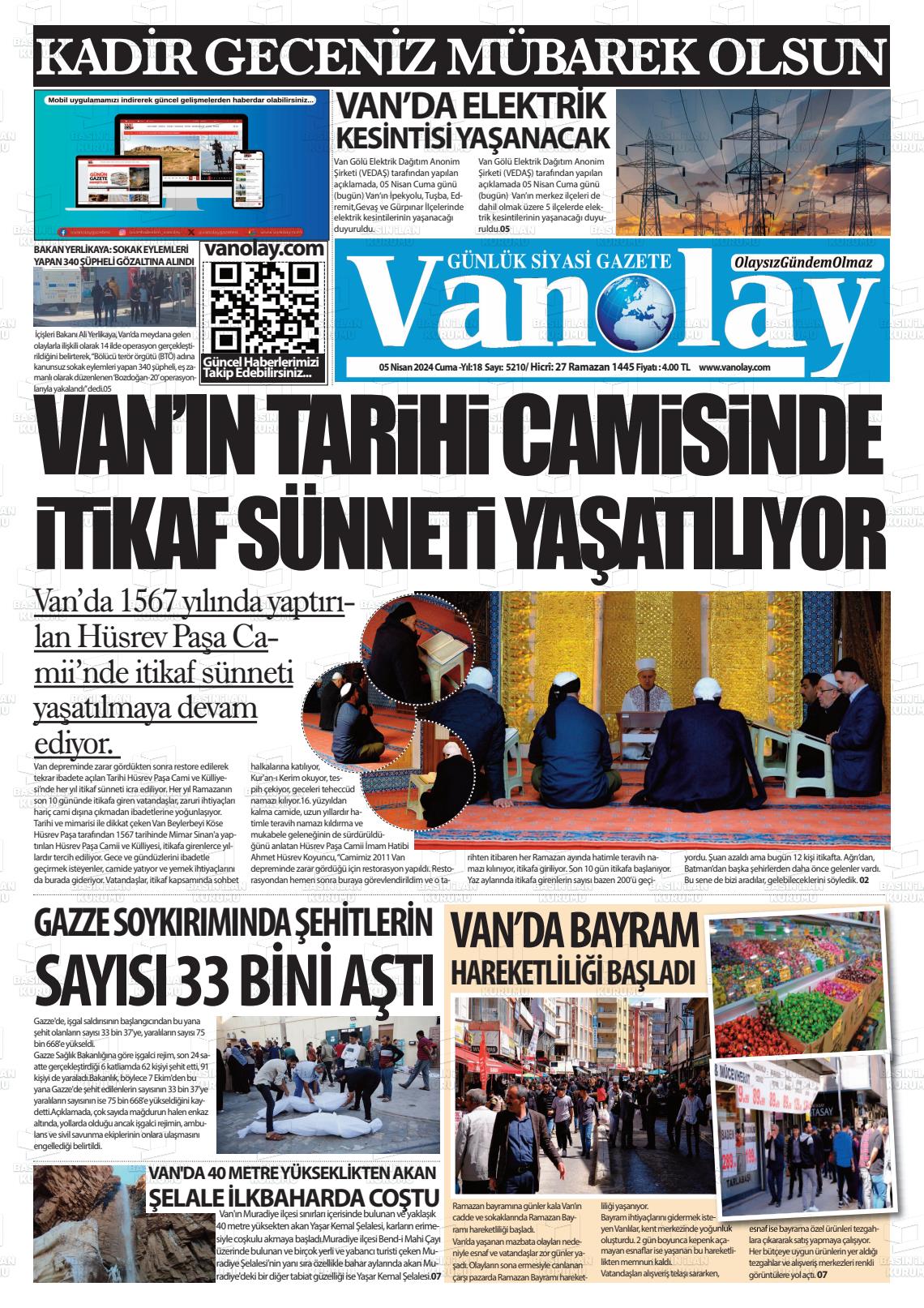 05 Nisan 2024 Van Olay Gazete Manşeti