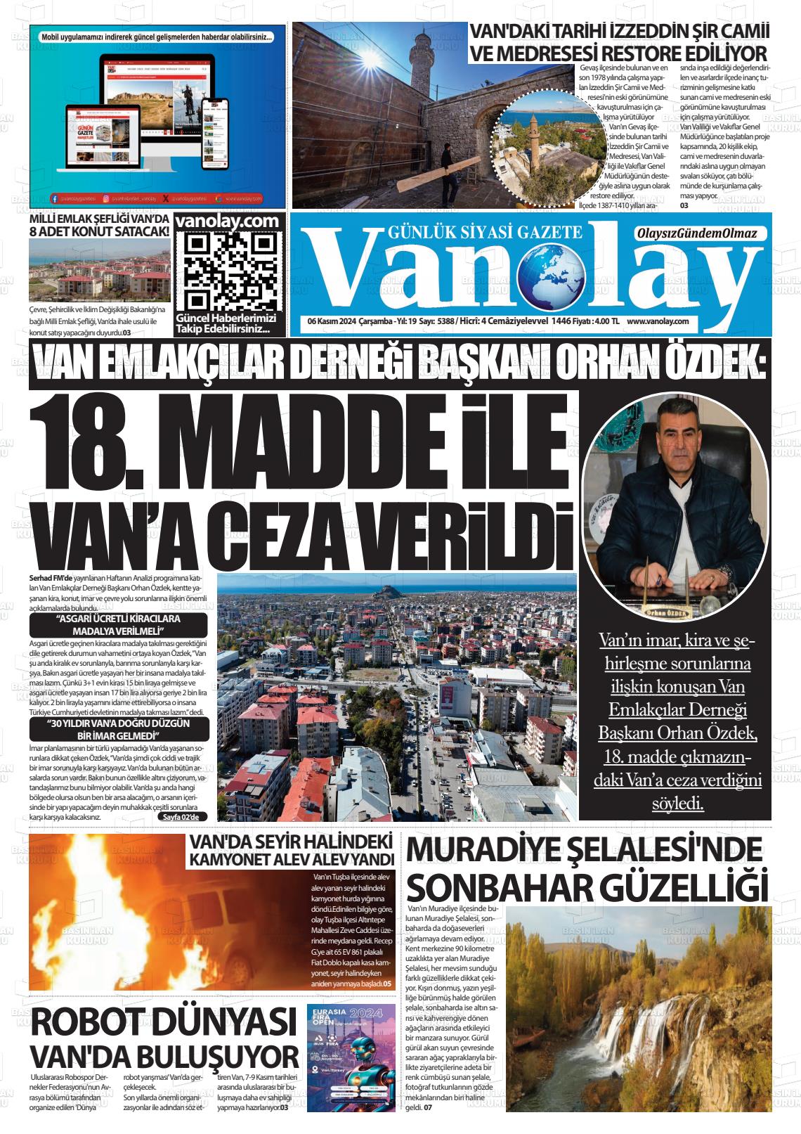 06 Kasım 2024 Van Olay Gazete Manşeti