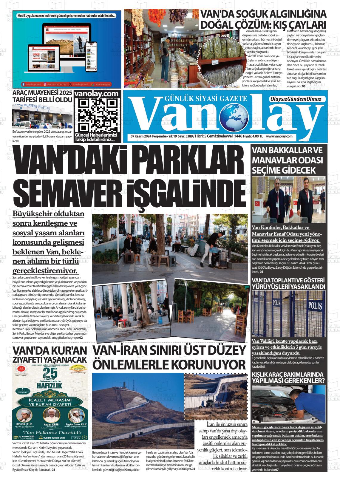 07 Kasım 2024 Van Olay Gazete Manşeti