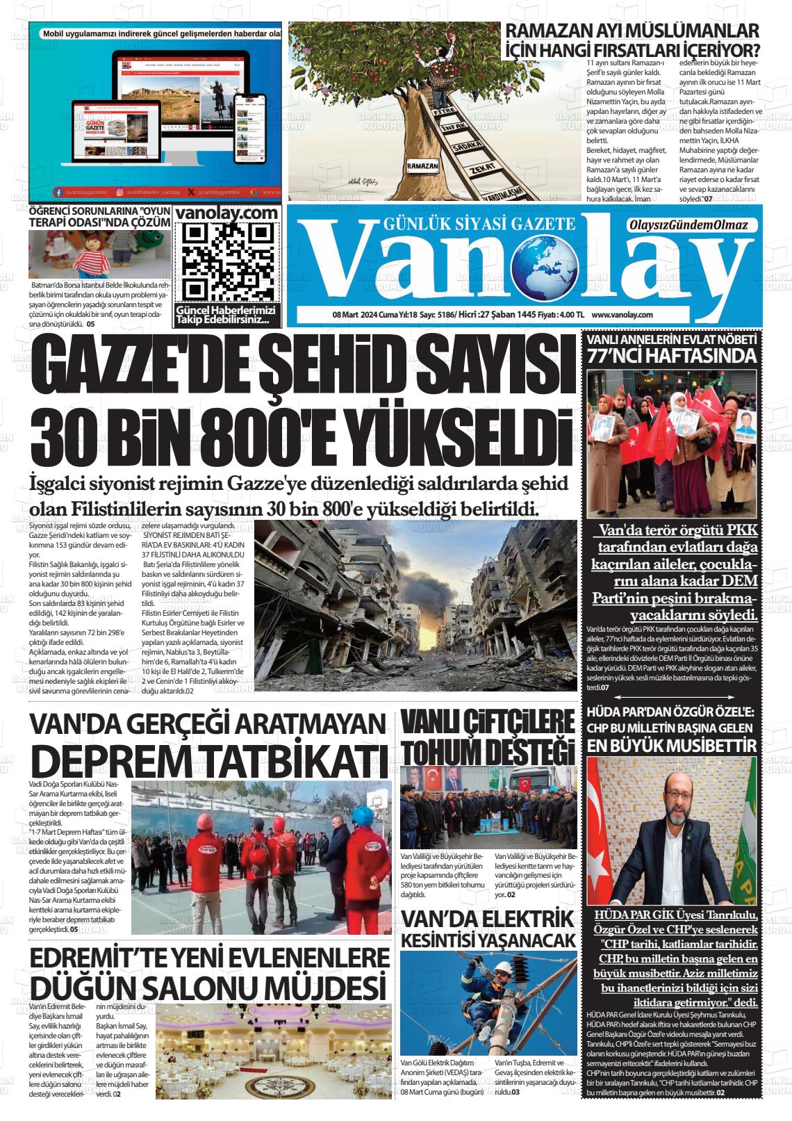 08 Mart 2024 Van Olay Gazete Manşeti