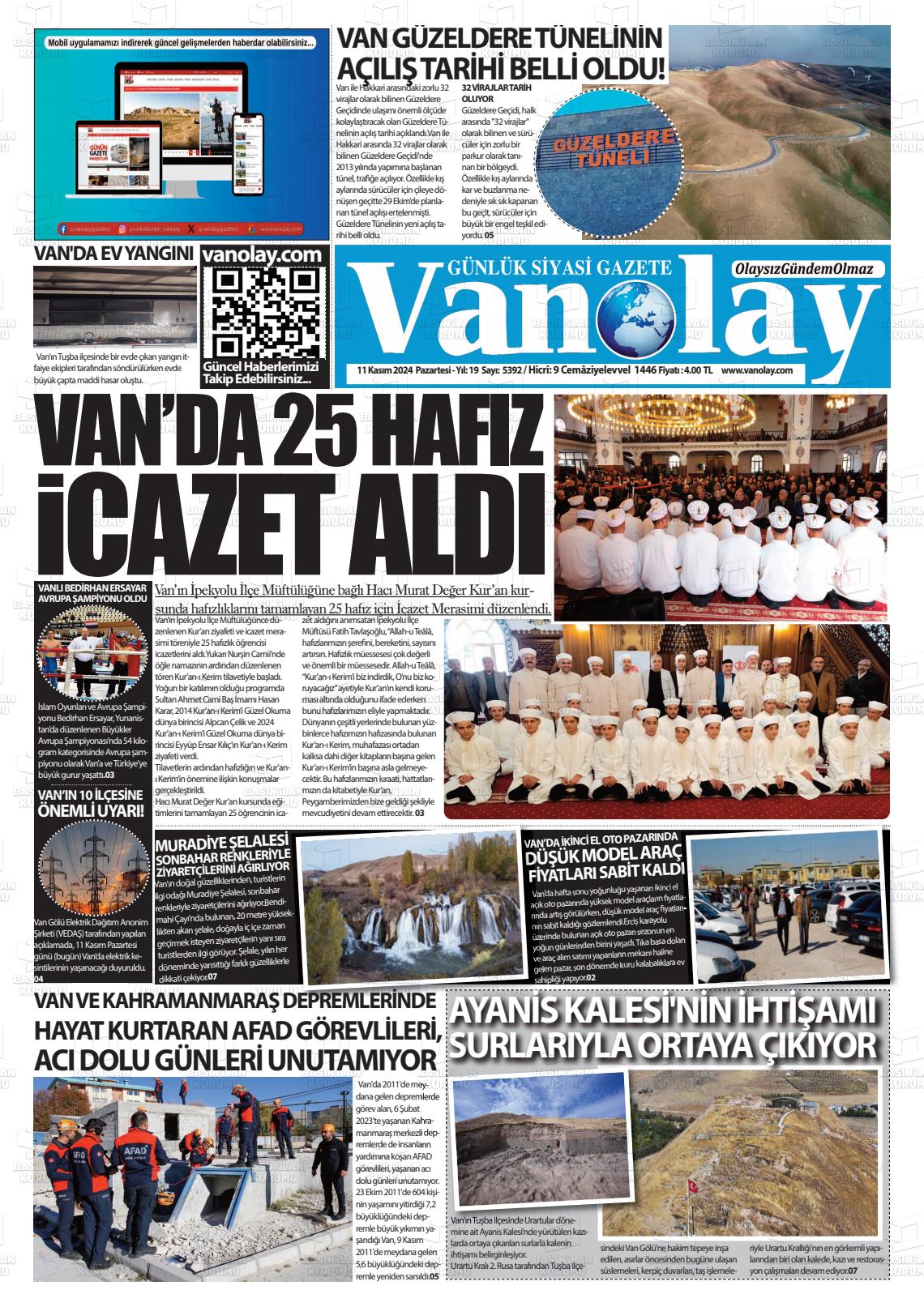 11 Kasım 2024 Van Olay Gazete Manşeti