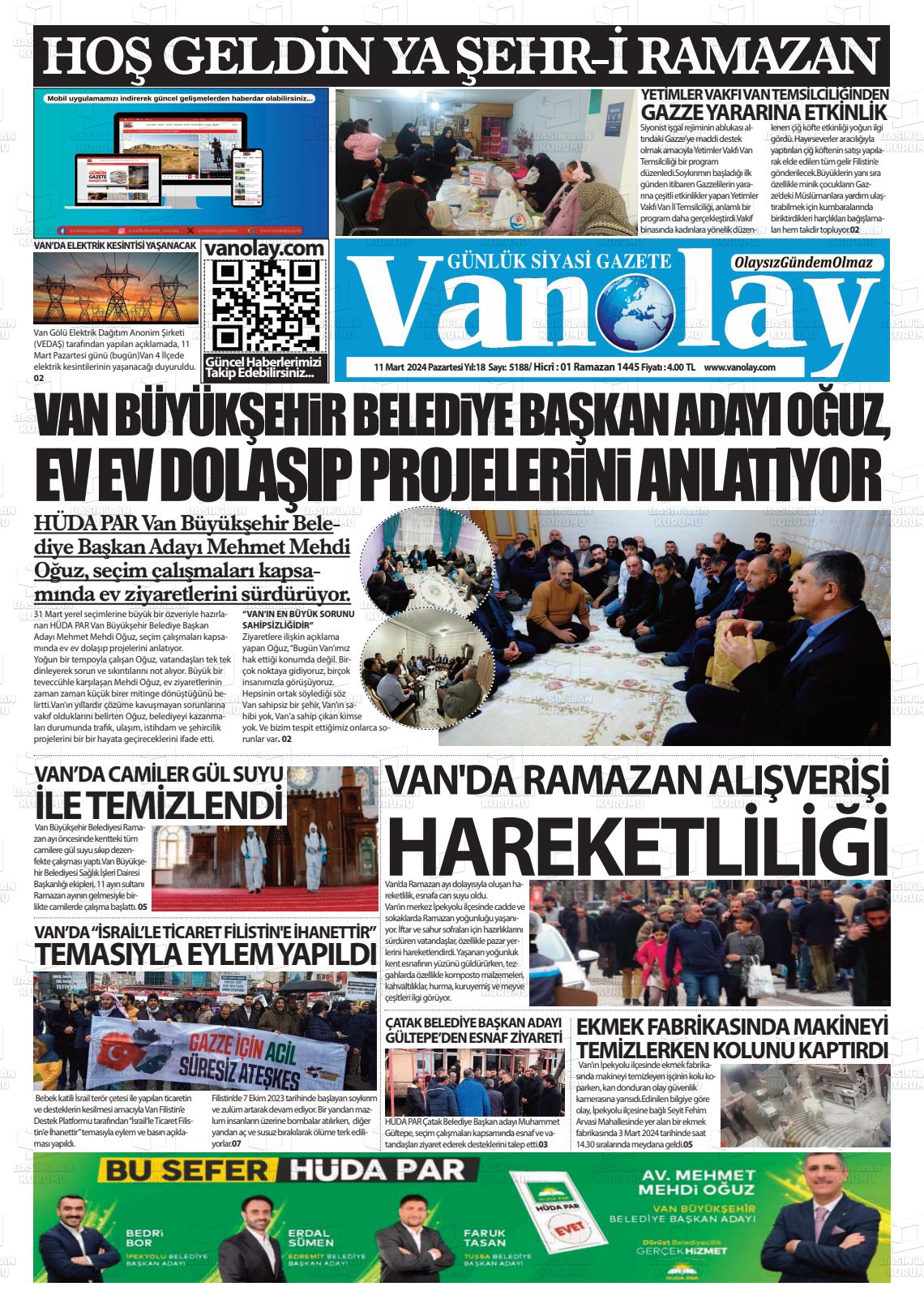 11 Mart 2024 Van Olay Gazete Manşeti