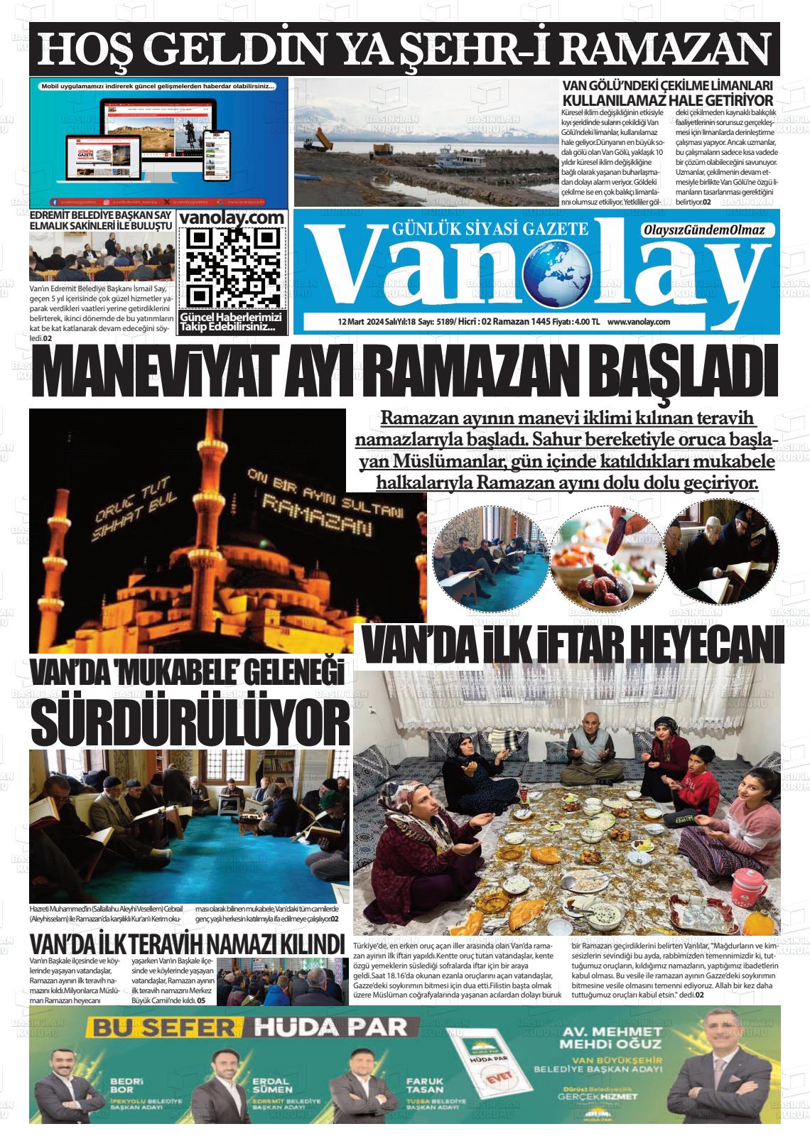 12 Mart 2024 Van Olay Gazete Manşeti