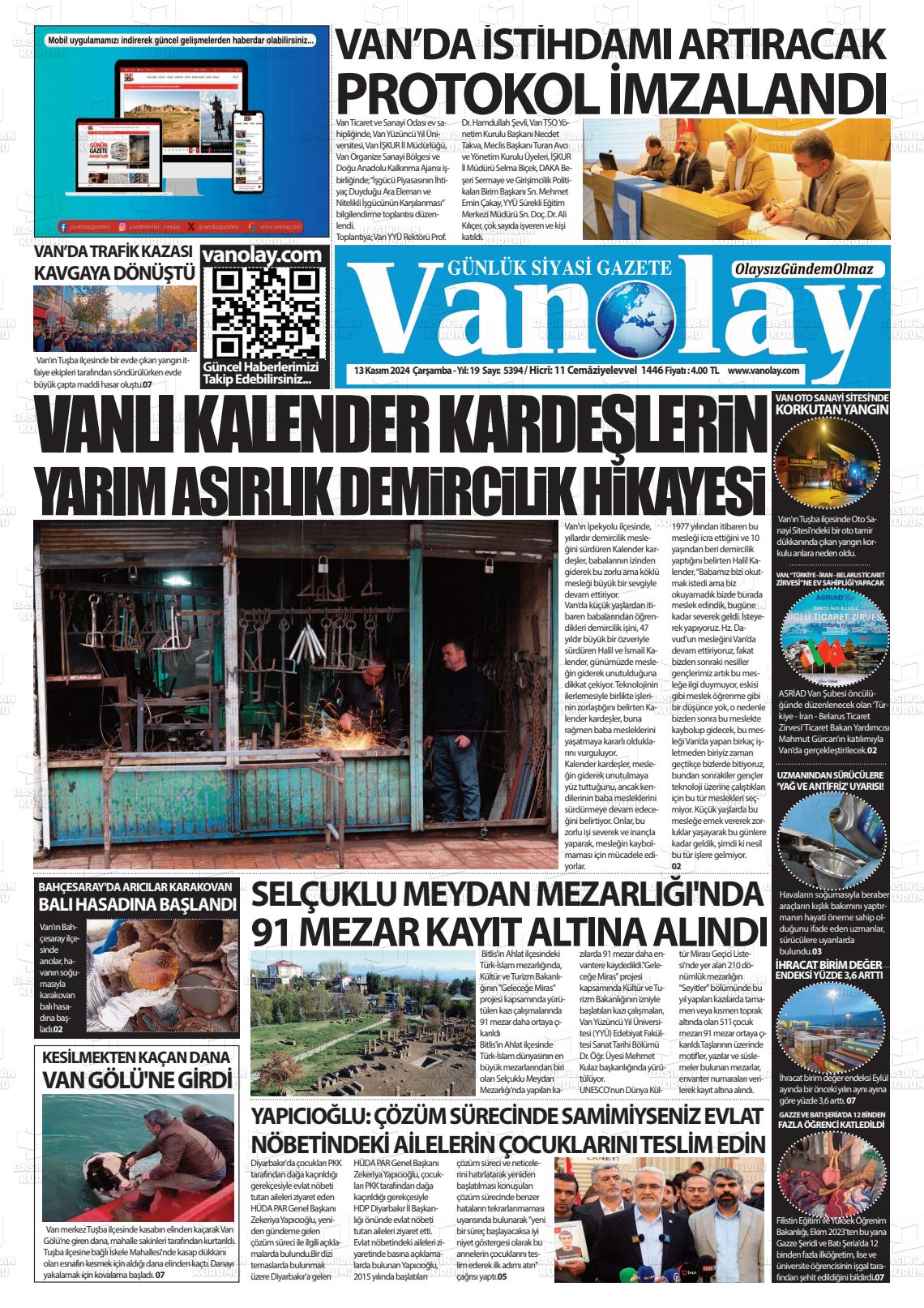 13 Kasım 2024 Van Olay Gazete Manşeti