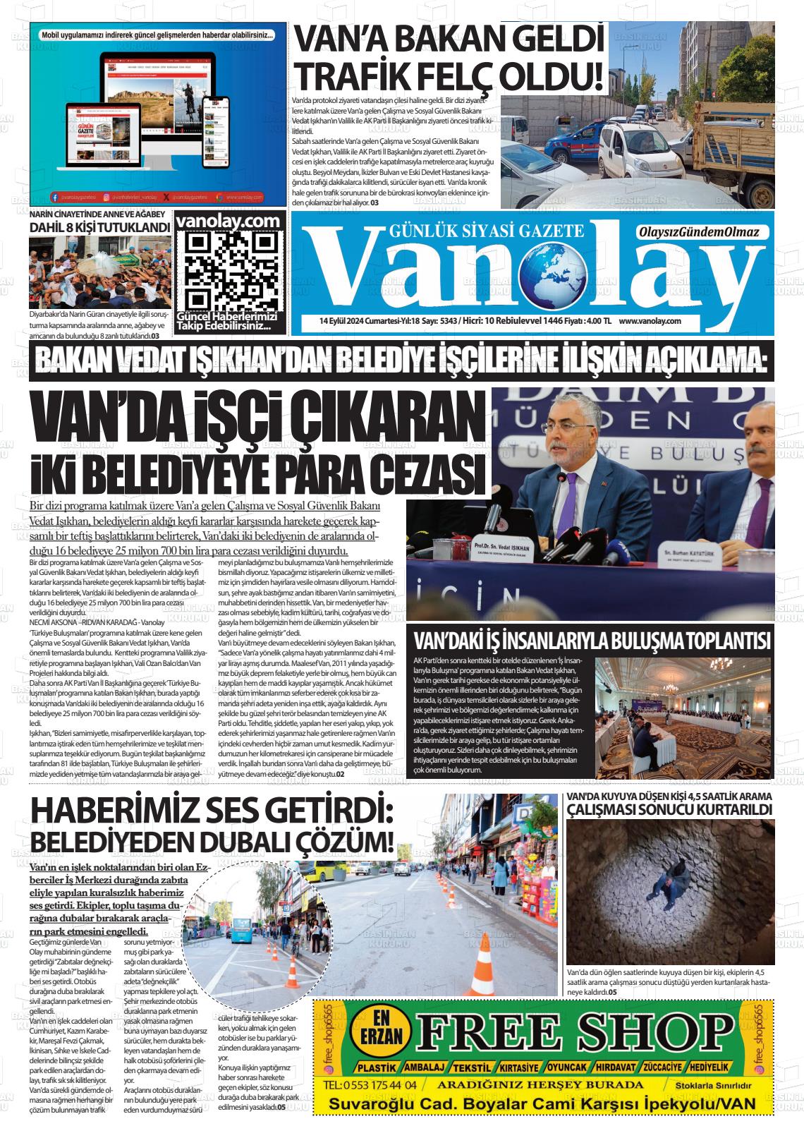 14 Eylül 2024 Van Olay Gazete Manşeti