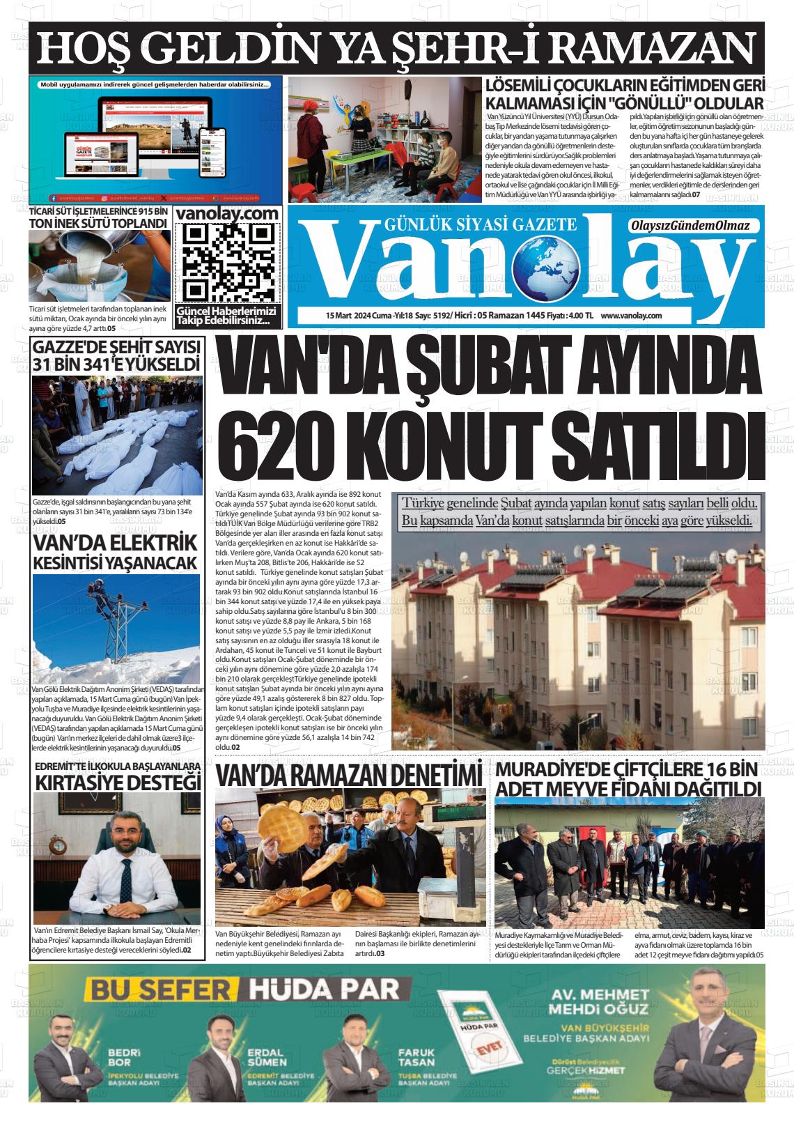 15 Mart 2024 Van Olay Gazete Manşeti