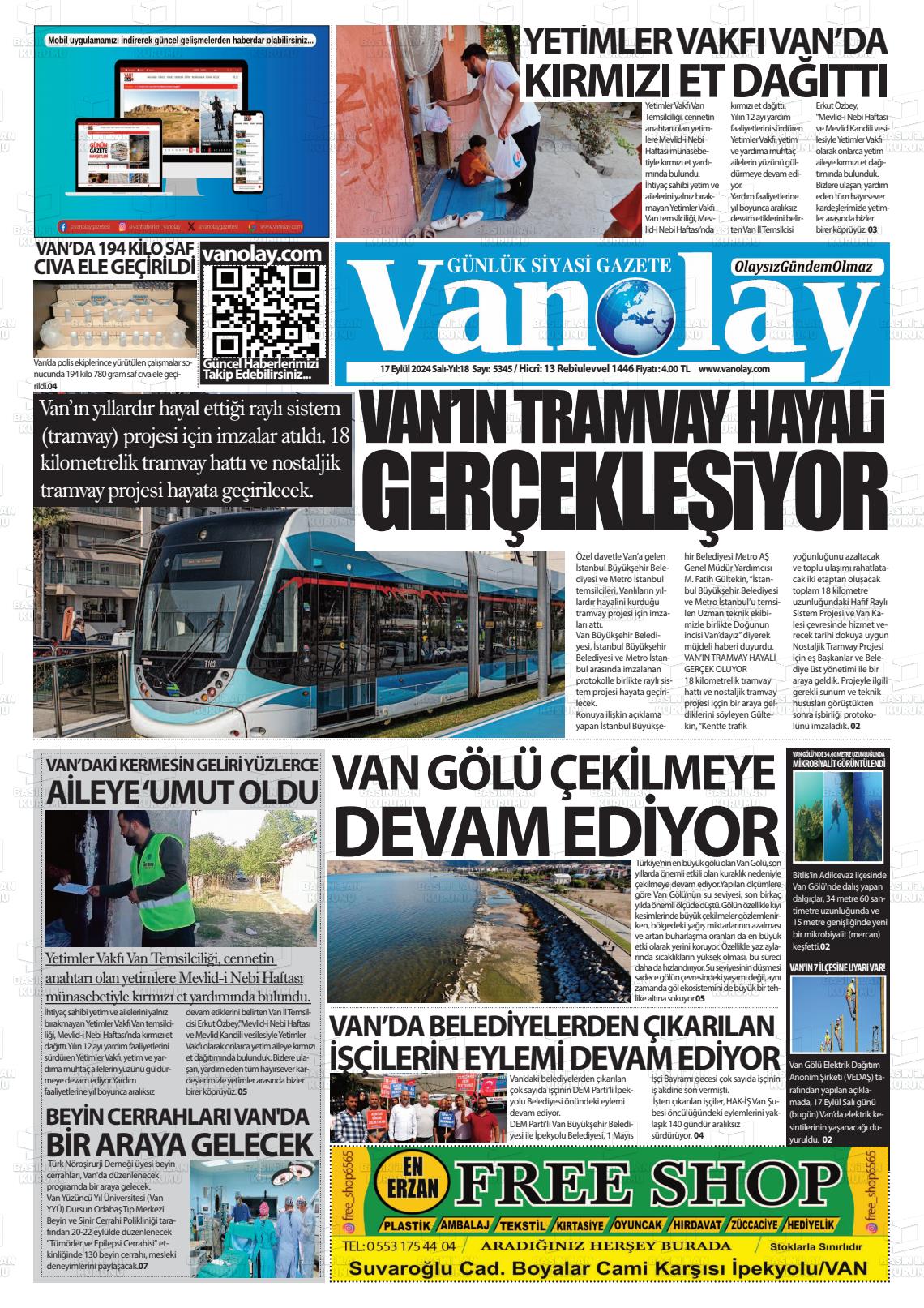 17 Eylül 2024 Van Olay Gazete Manşeti