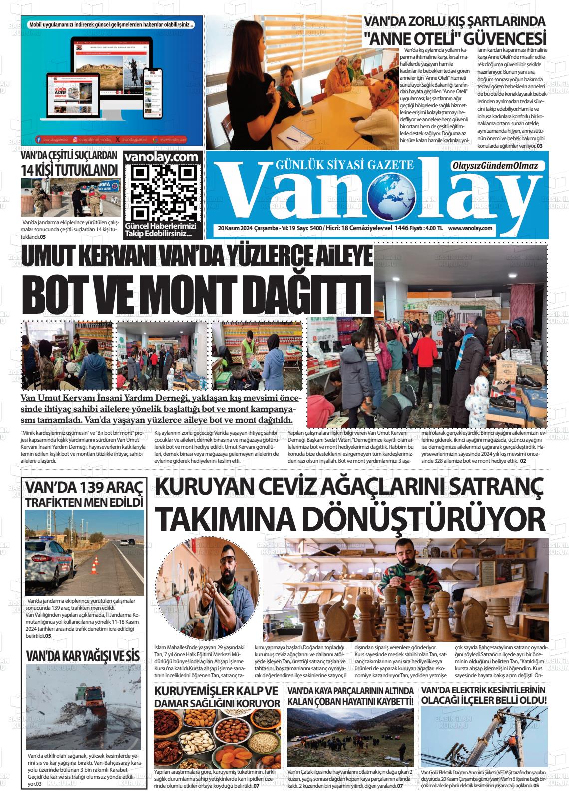 20 Kasım 2024 Van Olay Gazete Manşeti