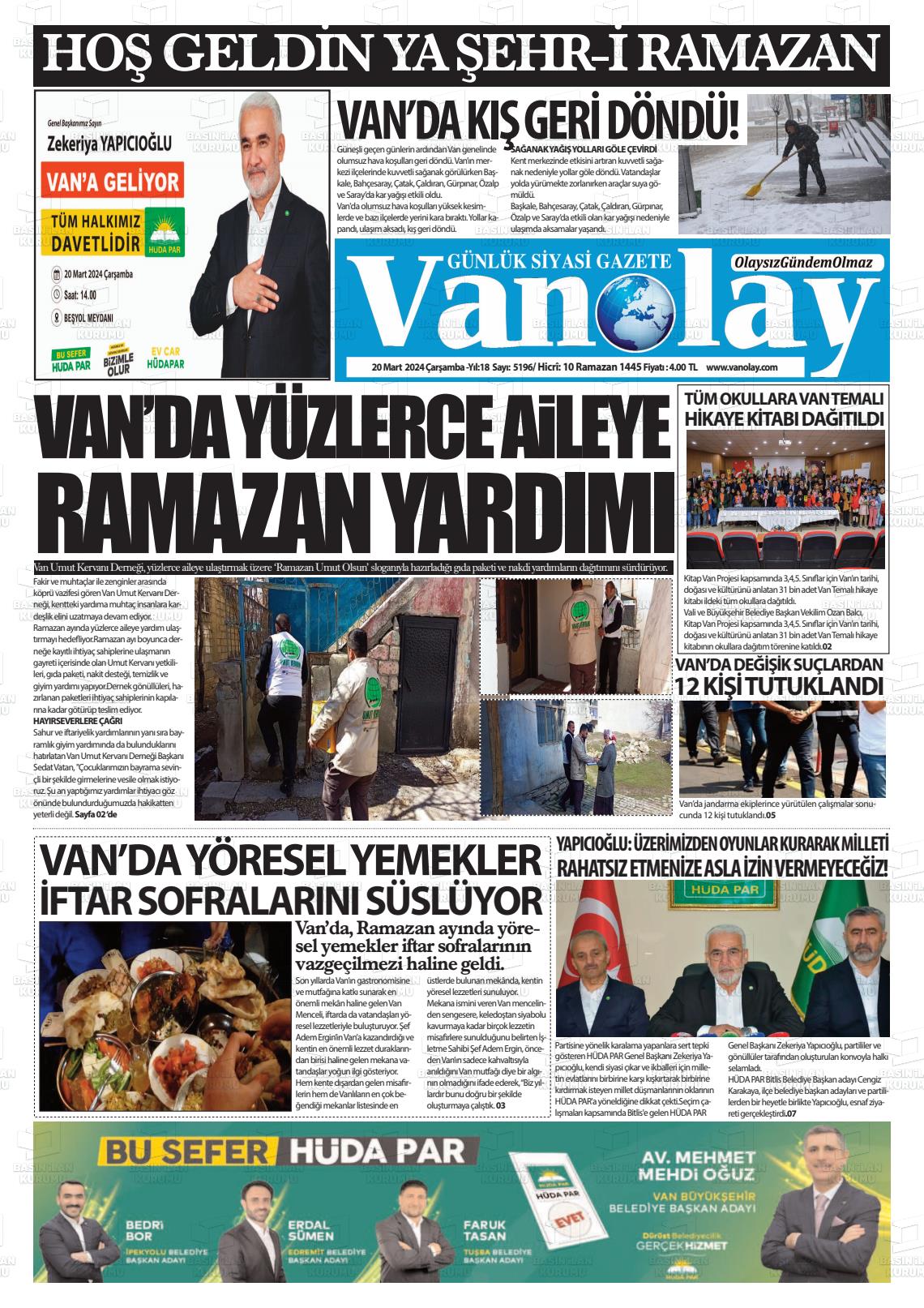 20 Mart 2024 Van Olay Gazete Manşeti