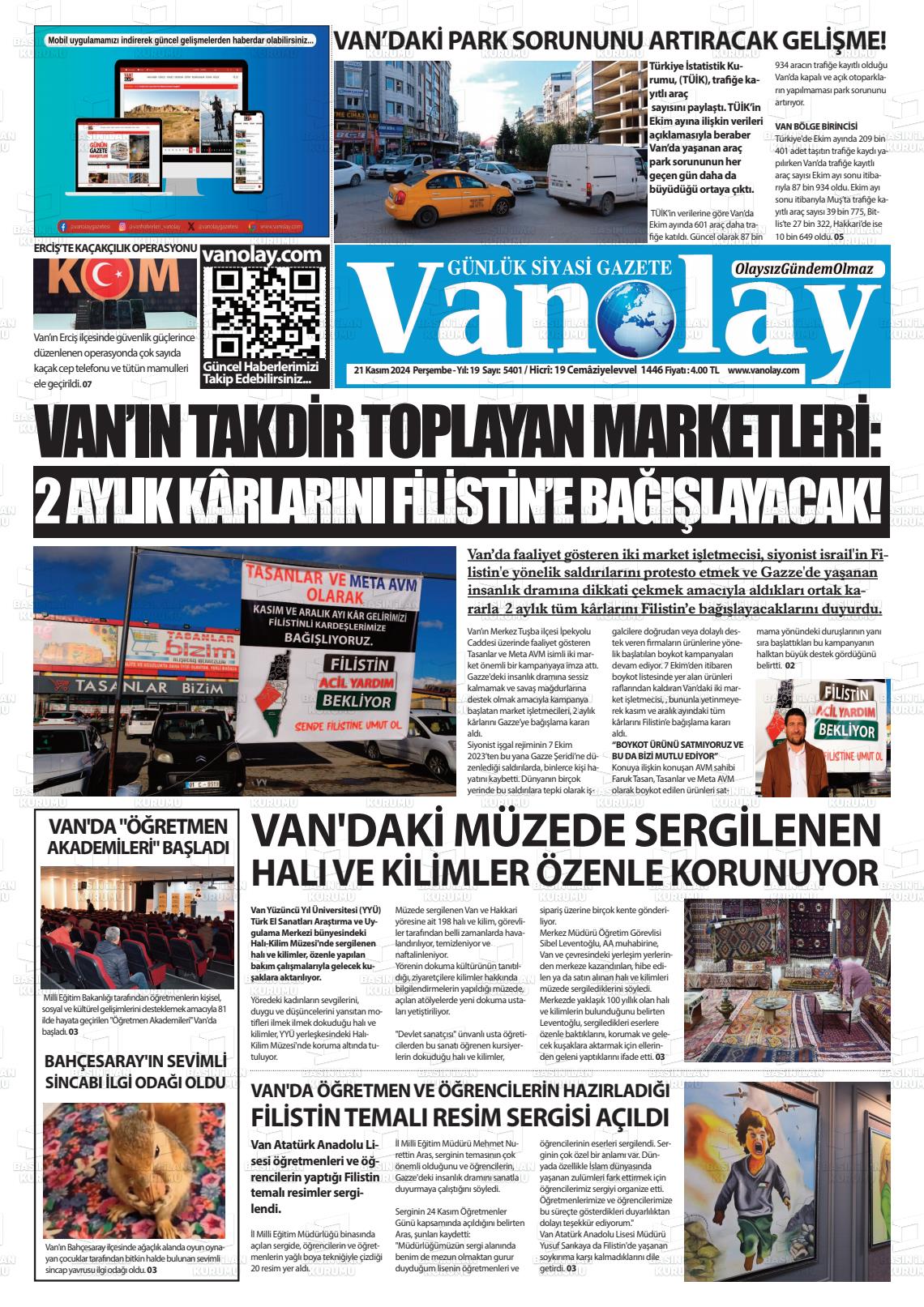 21 Kasım 2024 Van Olay Gazete Manşeti