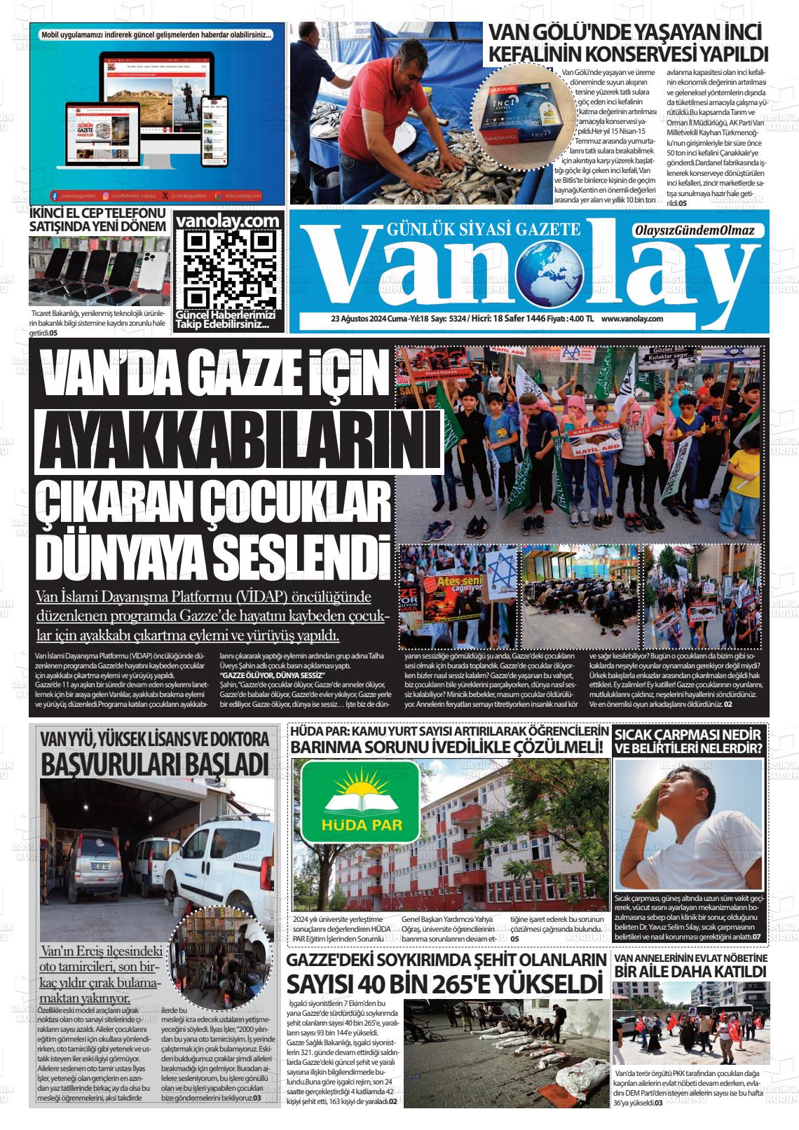 23 Ağustos 2024 Van Olay Gazete Manşeti