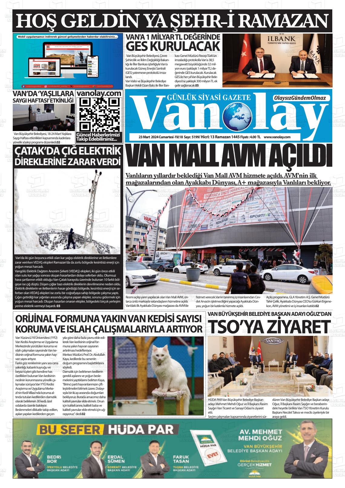 23 Mart 2024 Van Olay Gazete Manşeti