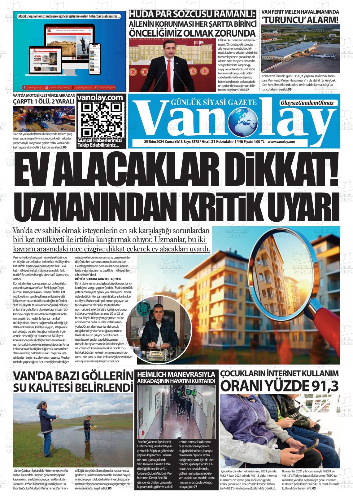 25 Ekim 2024 Van Olay Gazete Manşeti