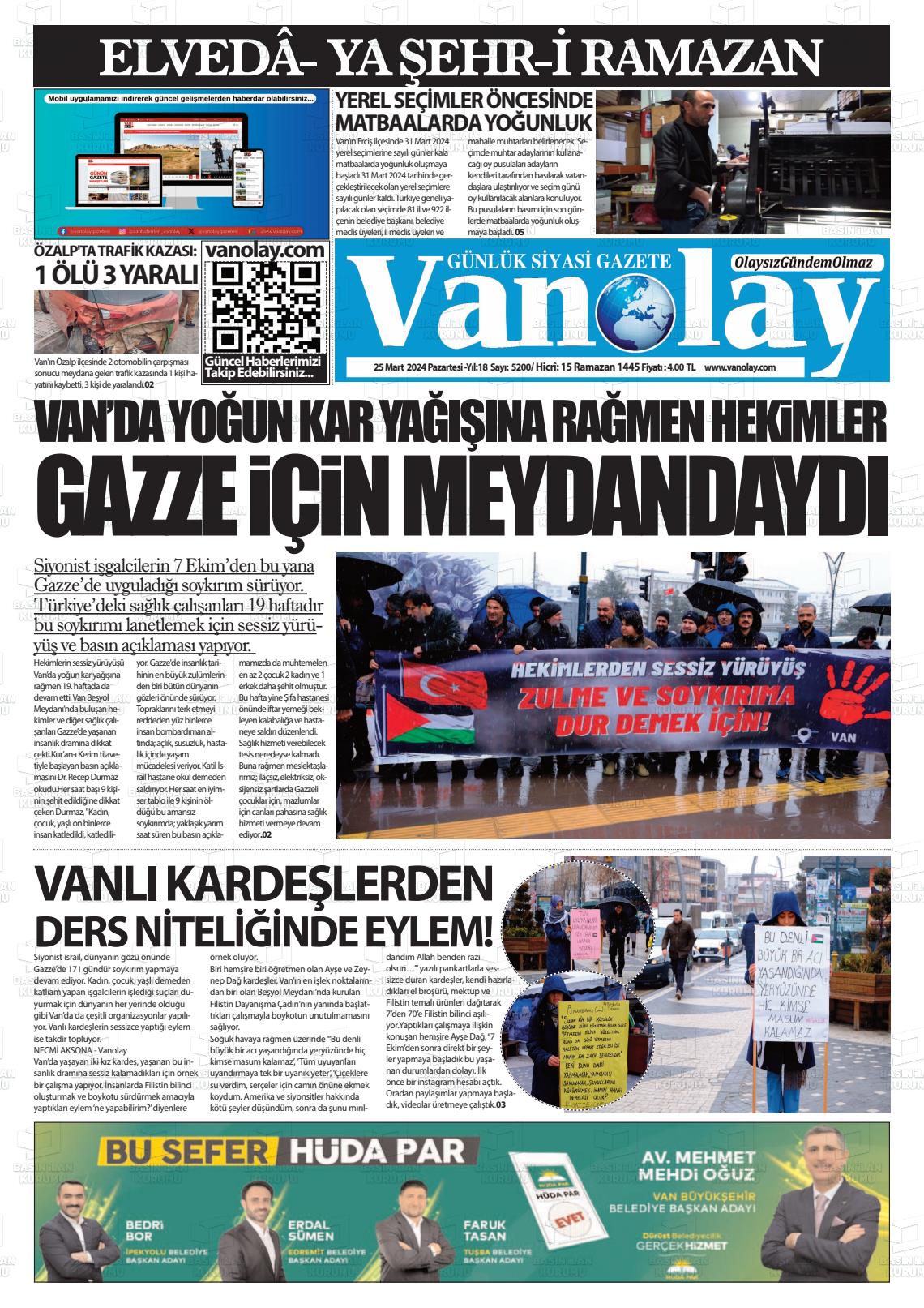 25 Mart 2024 Van Olay Gazete Manşeti