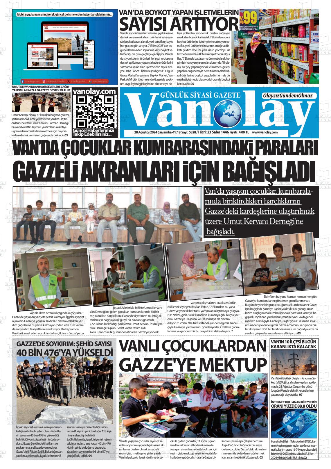 28 Ağustos 2024 Van Olay Gazete Manşeti