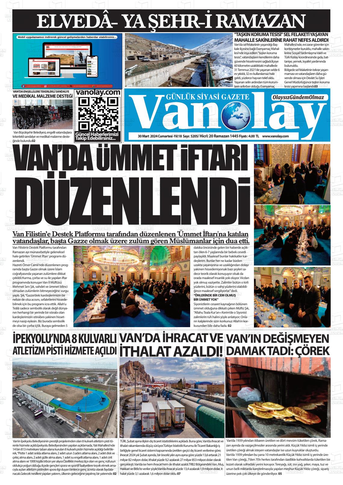 30 Mart 2024 Van Olay Gazete Manşeti