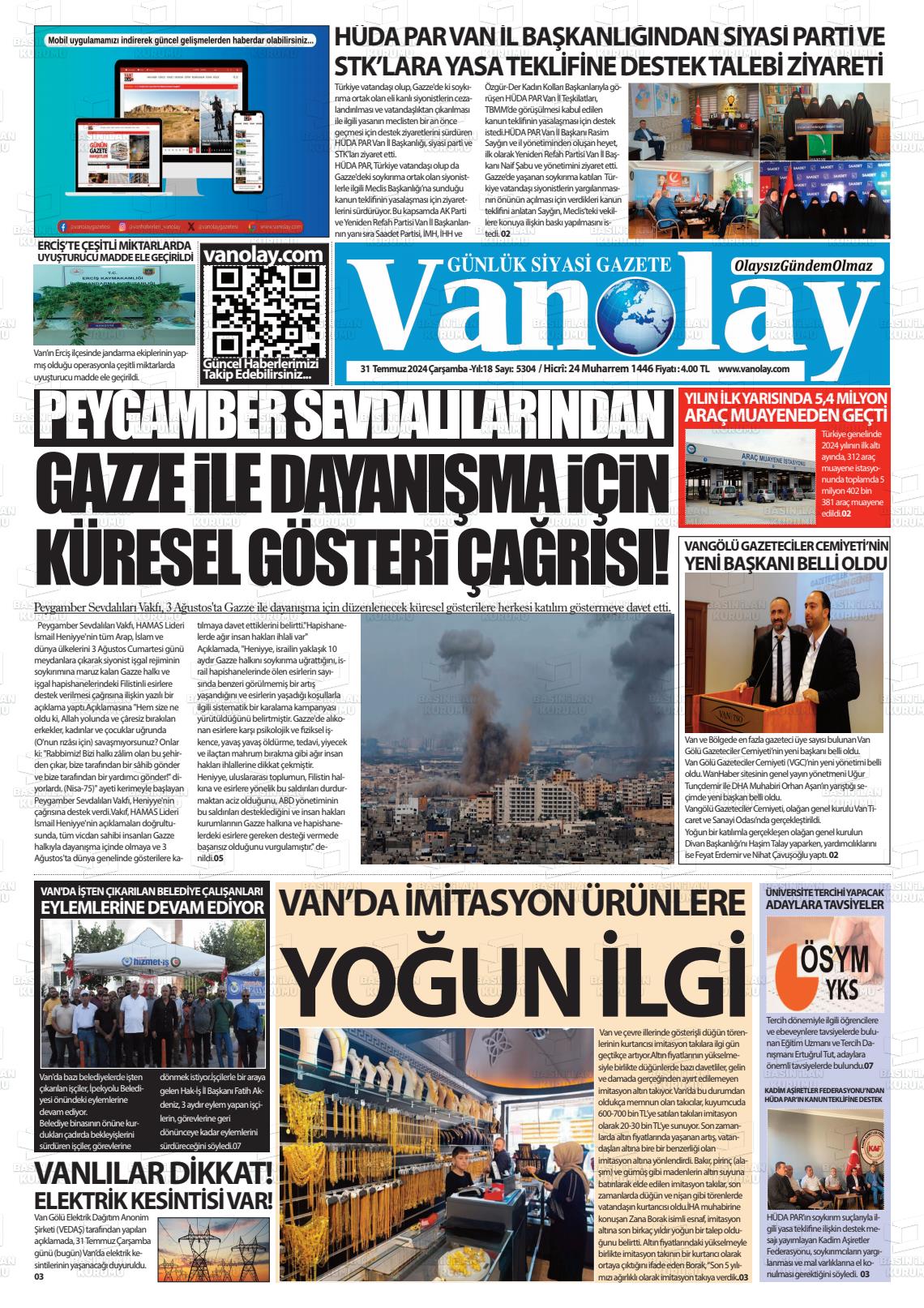 31 Temmuz 2024 Van Olay Gazete Manşeti