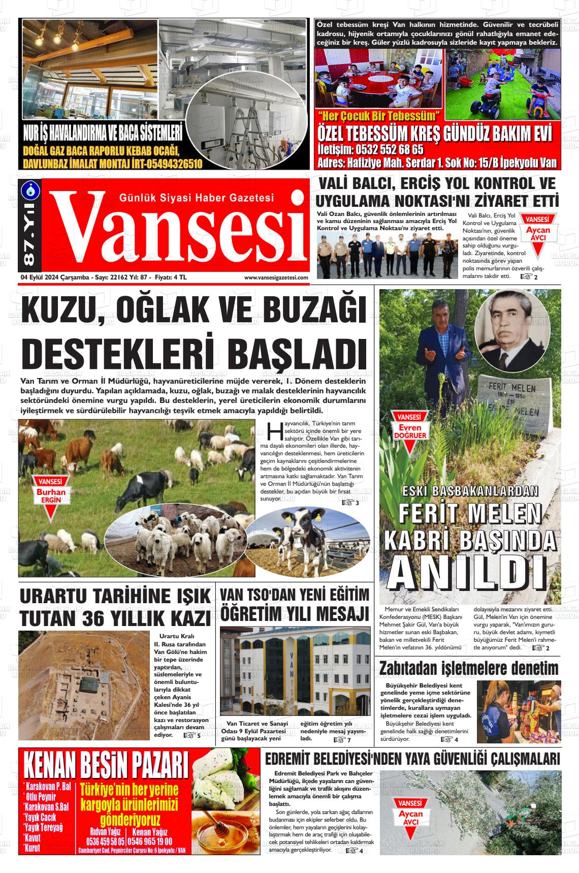 04 Eylül 2024 Vansesi Gazete Manşeti