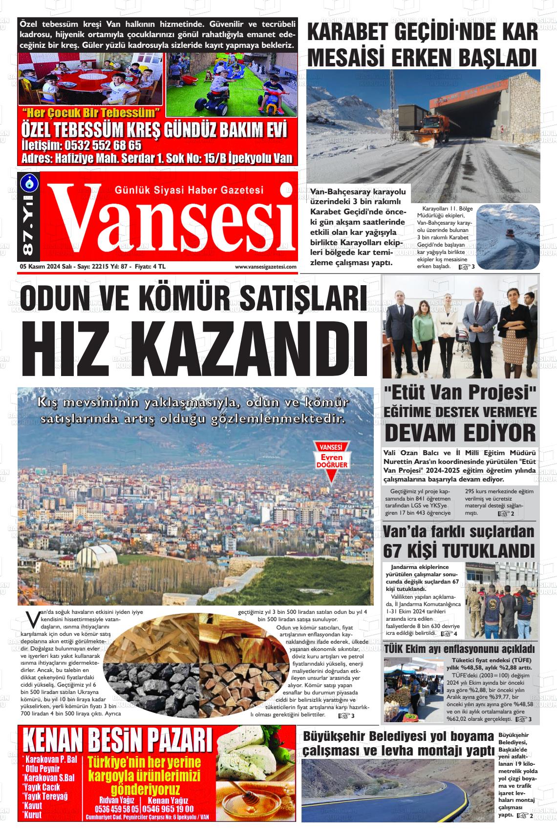 05 Kasım 2024 Vansesi Gazete Manşeti