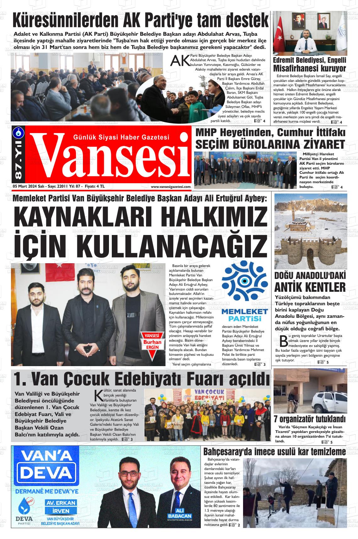 05 Mart 2024 Vansesi Gazete Manşeti