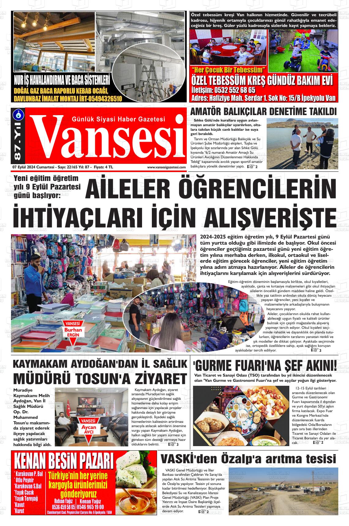 07 Eylül 2024 Vansesi Gazete Manşeti