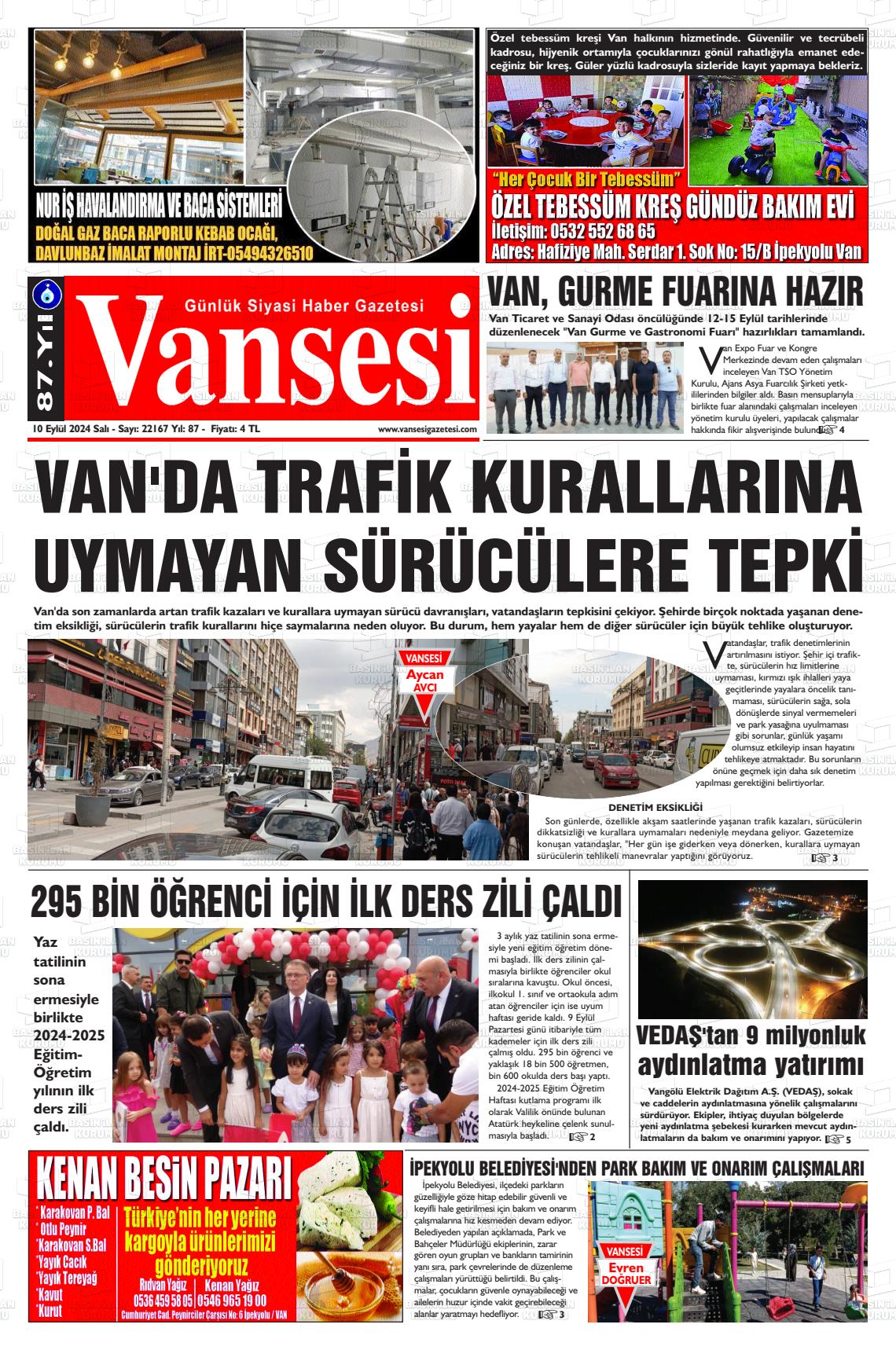 10 Eylül 2024 Vansesi Gazete Manşeti