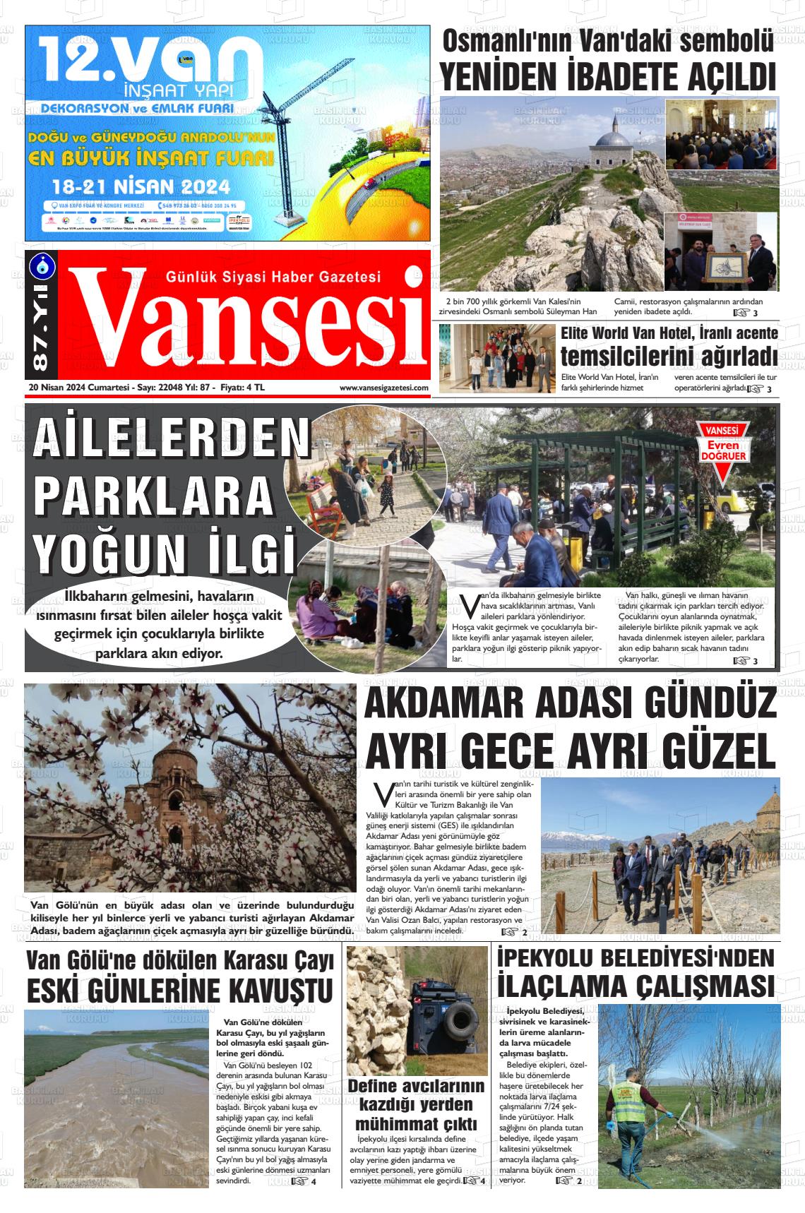 20 Nisan 2024 Vansesi Gazete Manşeti