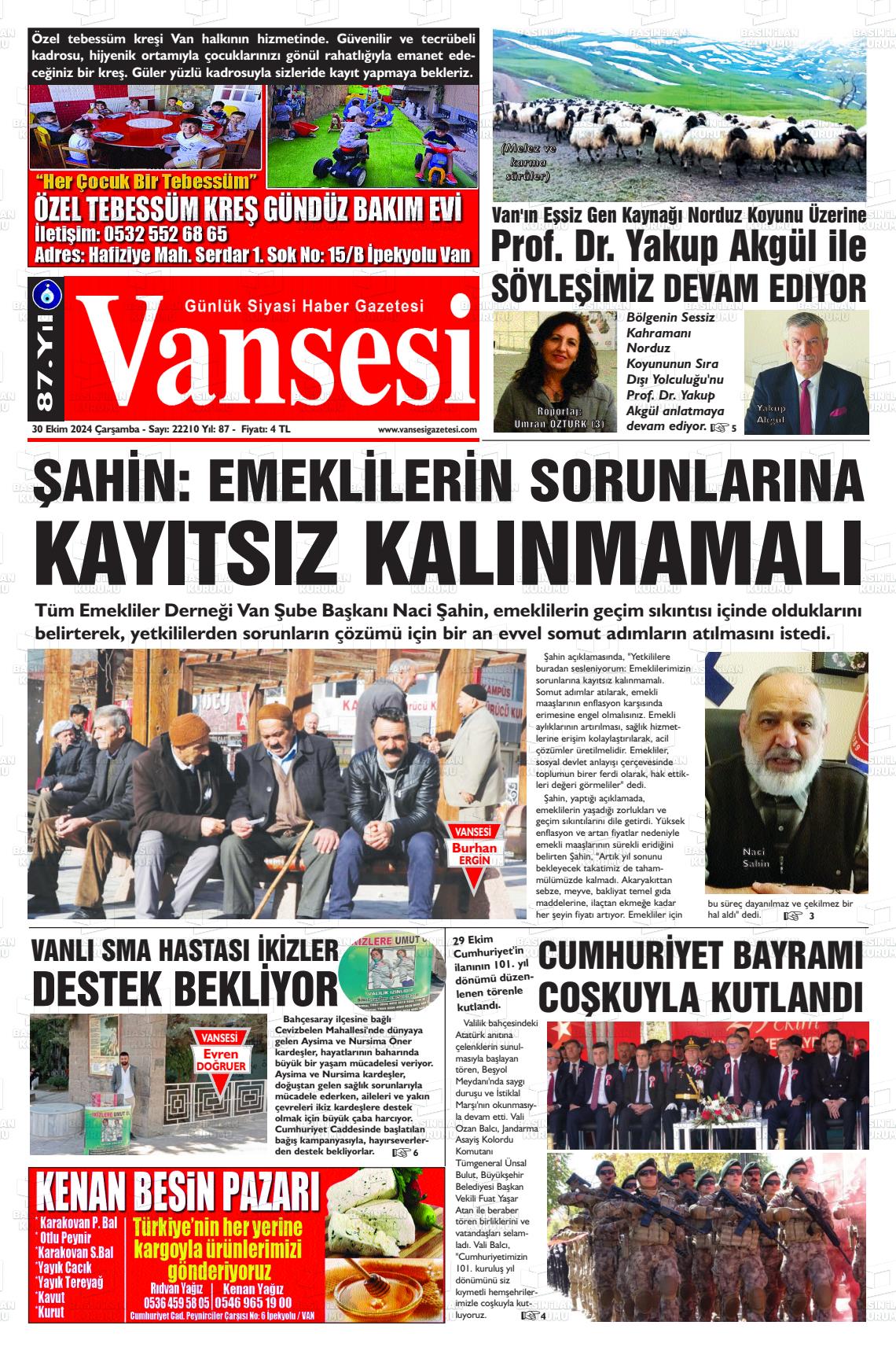 30 Ekim 2024 Vansesi Gazete Manşeti