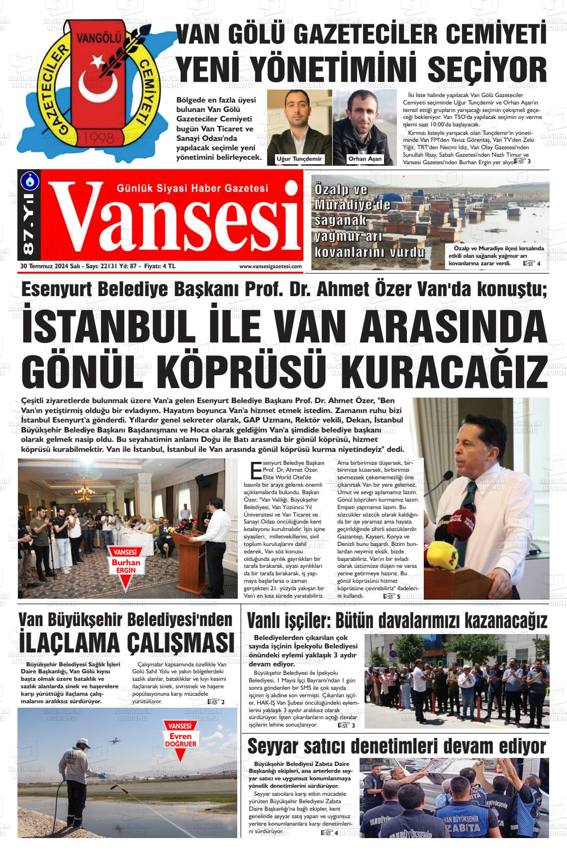 30 Temmuz 2024 Vansesi Gazete Manşeti