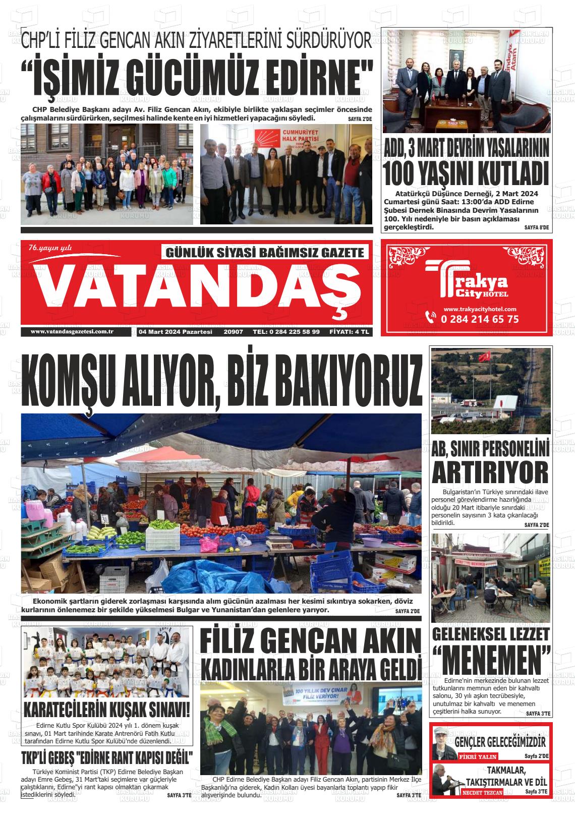 04 Mart 2024 Vatandaş Gazete Manşeti