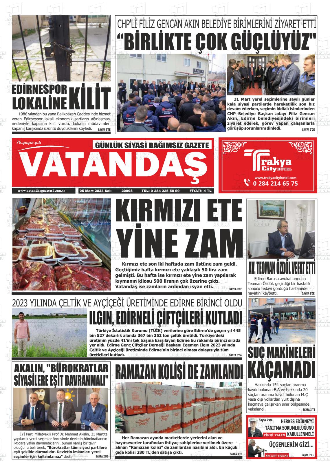 07 Mart 2024 Vatandaş Gazete Manşeti