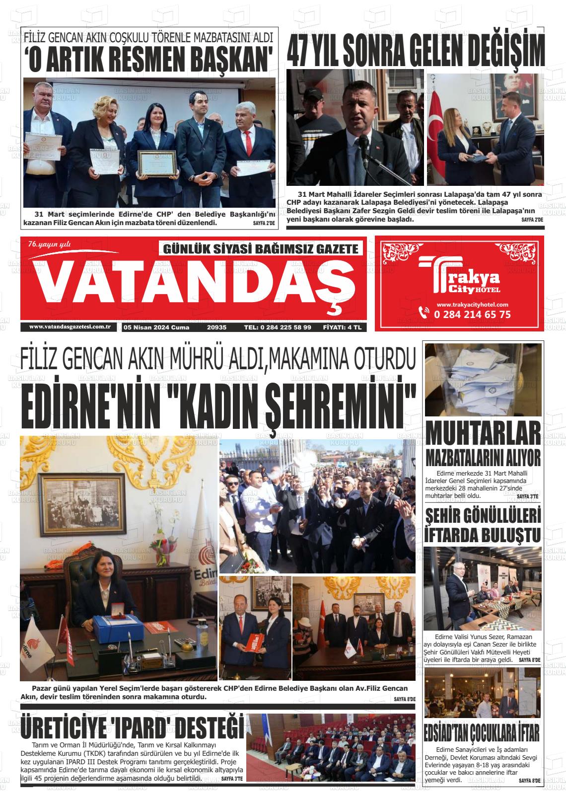 05 Nisan 2024 Vatandaş Gazete Manşeti