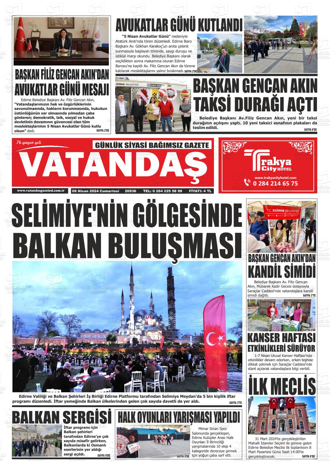 06 Nisan 2024 Vatandaş Gazete Manşeti