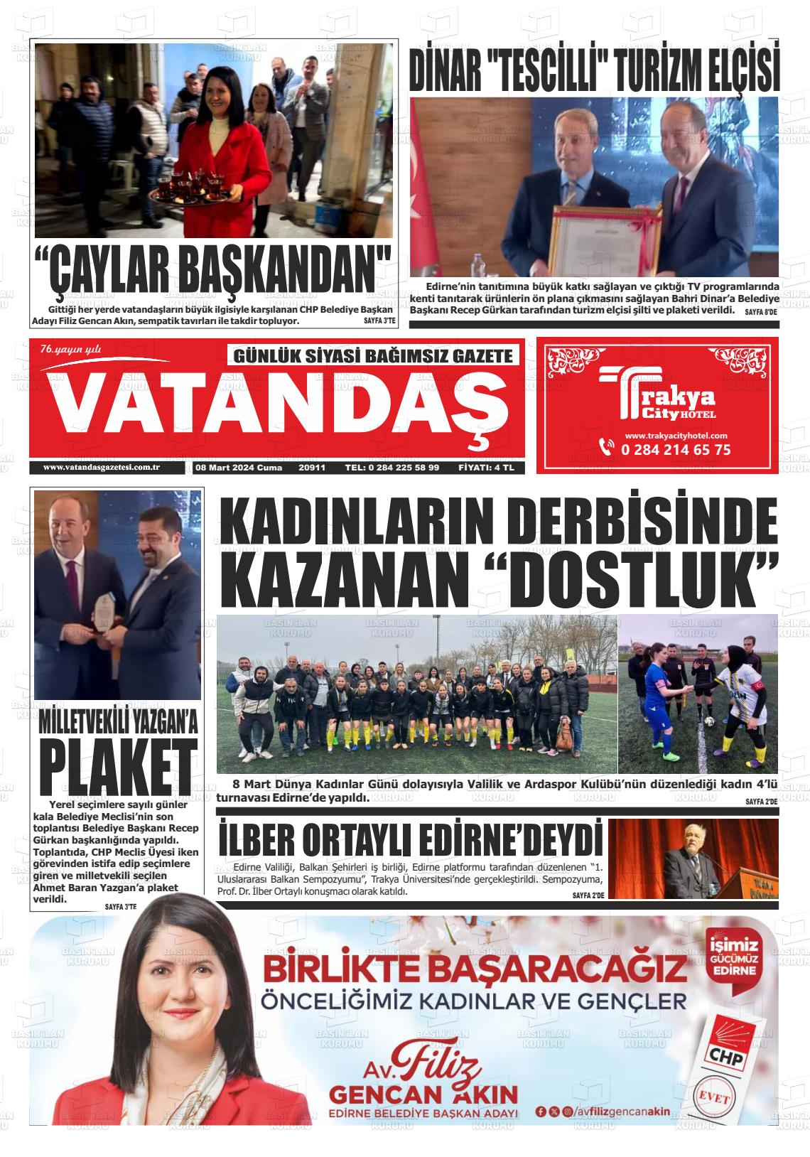 08 Mart 2024 Vatandaş Gazete Manşeti