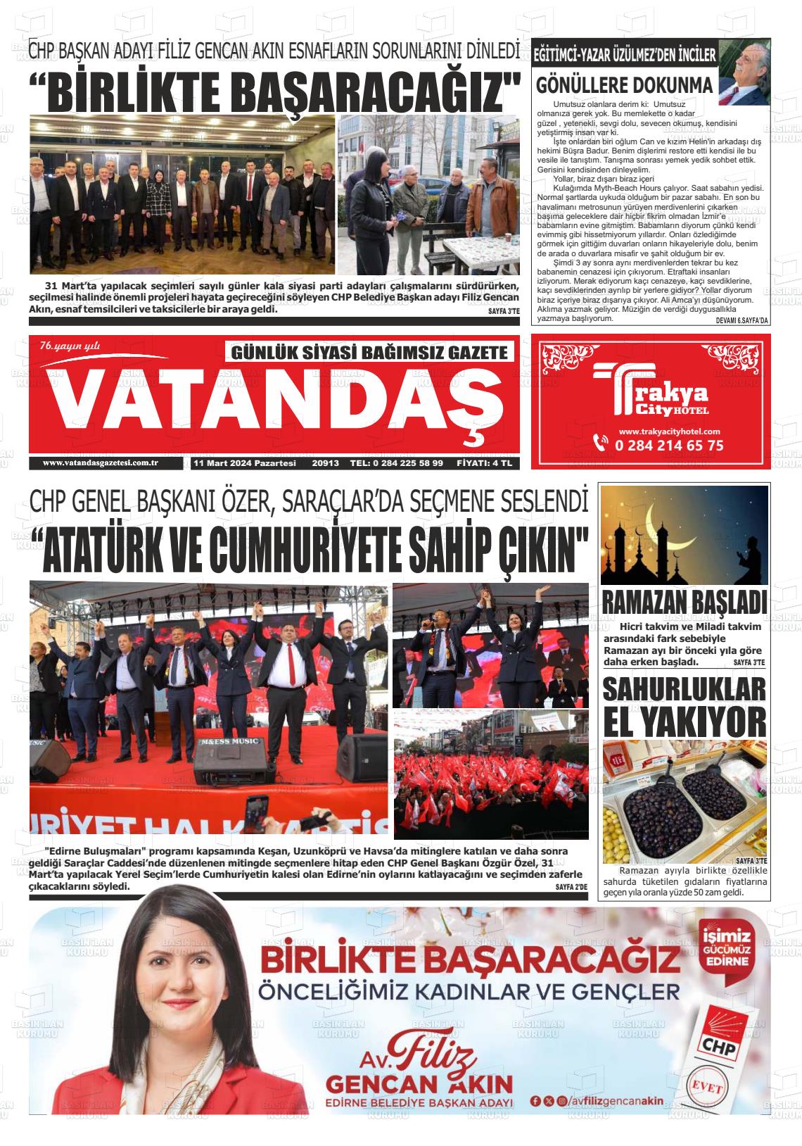 11 Mart 2024 Vatandaş Gazete Manşeti