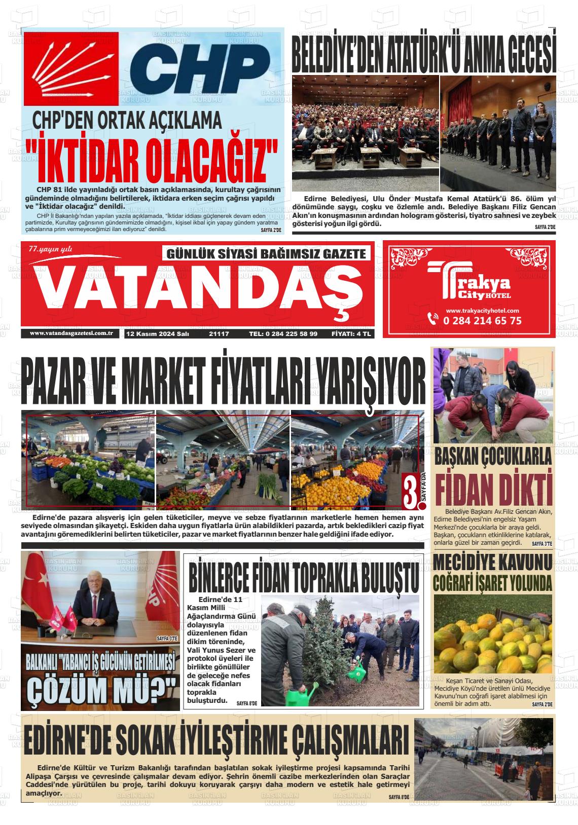 12 Kasım 2024 Vatandaş Gazete Manşeti