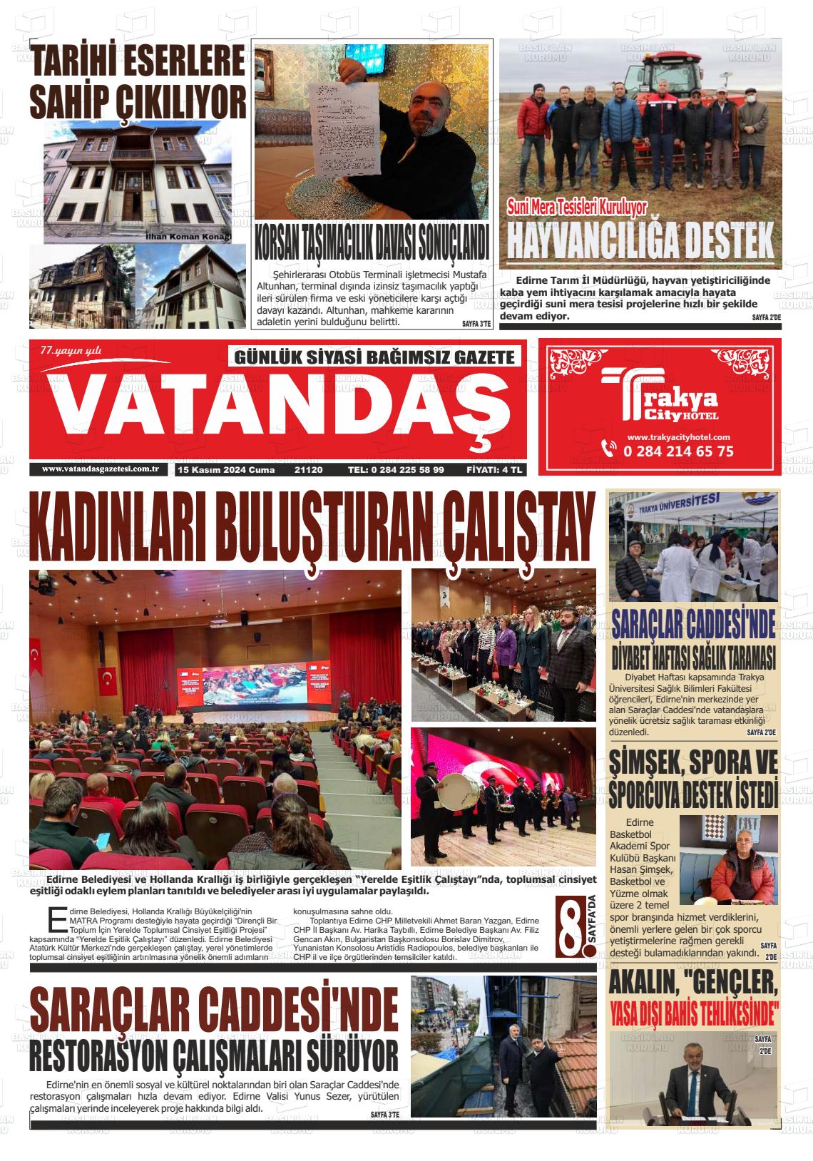 15 Kasım 2024 Vatandaş Gazete Manşeti