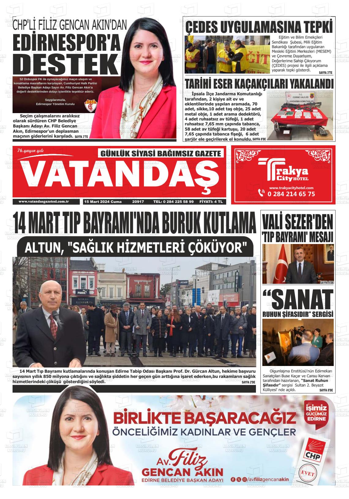 15 Mart 2024 Vatandaş Gazete Manşeti