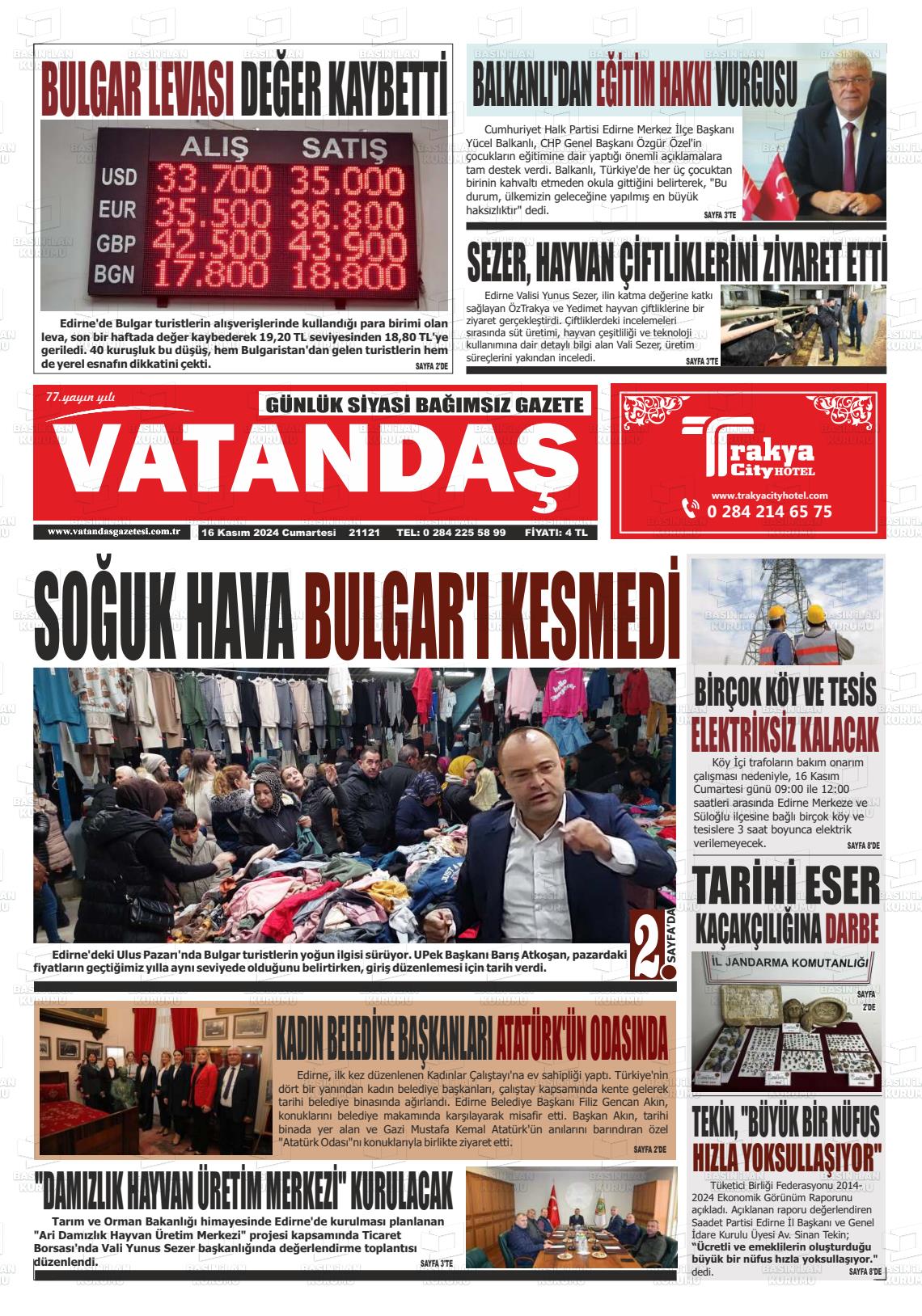 16 Kasım 2024 Vatandaş Gazete Manşeti