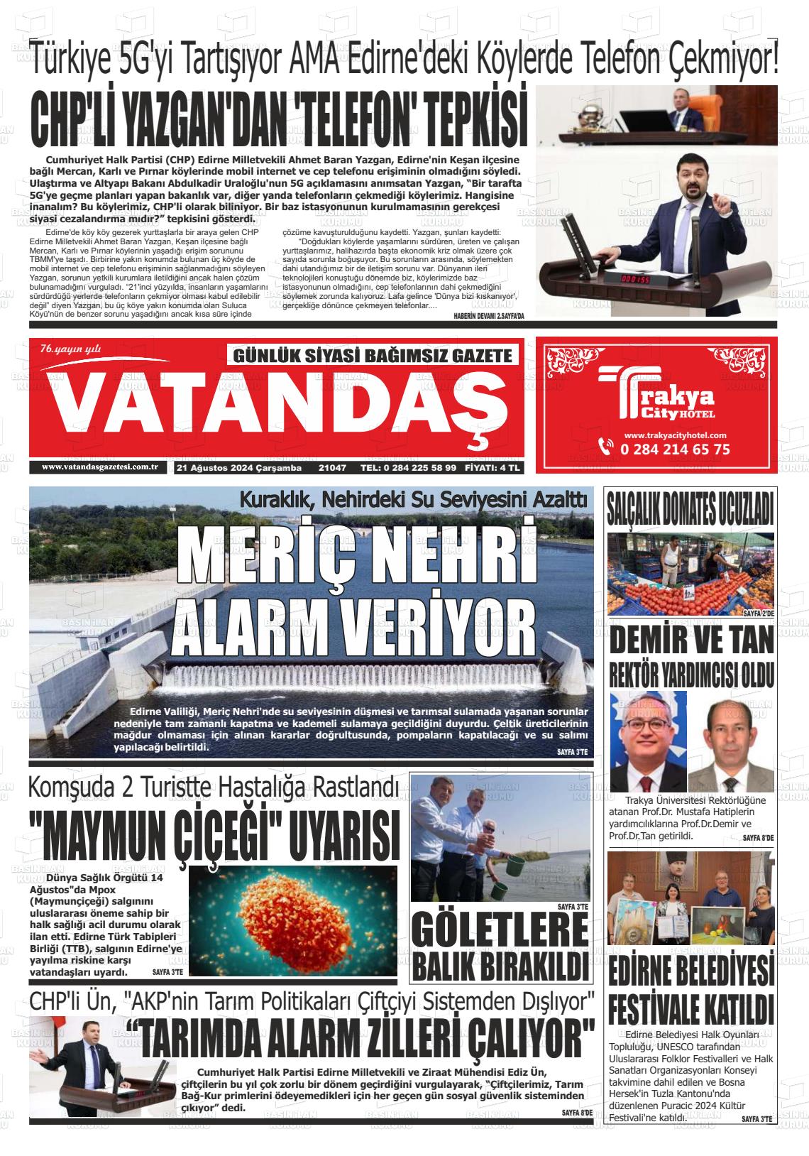 21 Ağustos 2024 Vatandaş Gazete Manşeti