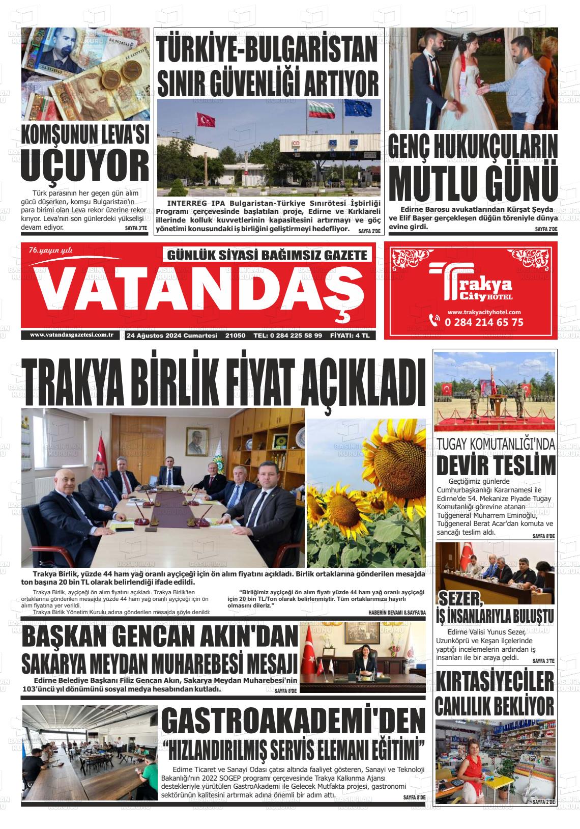 24 Ağustos 2024 Vatandaş Gazete Manşeti